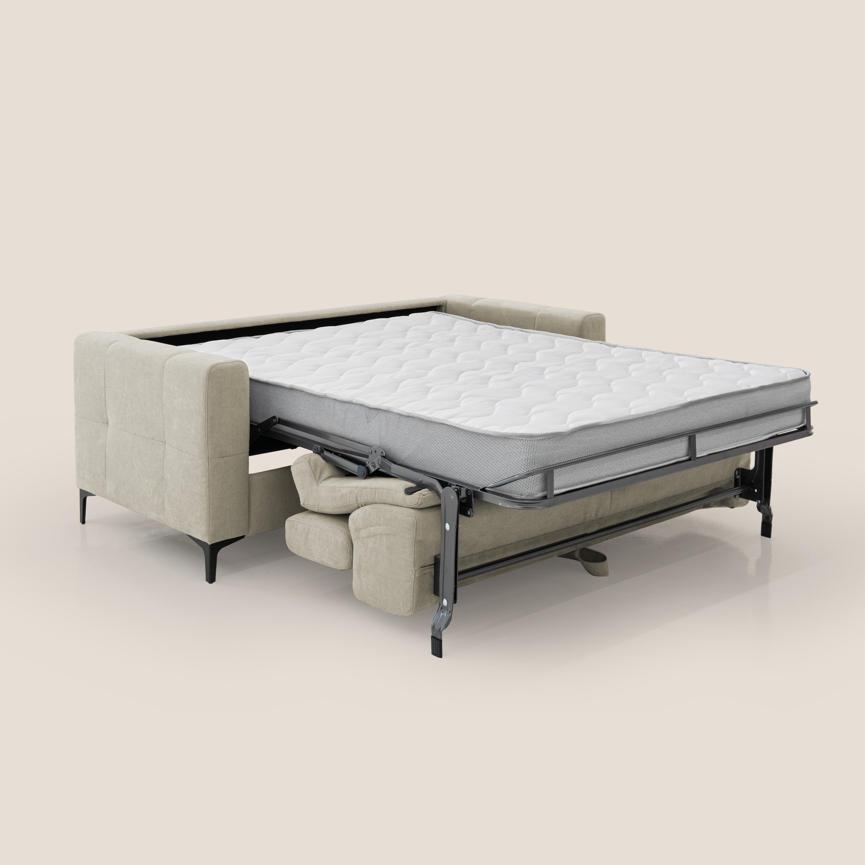 Gardenia divano letto materasso alto 18 cm con poggiatesta reclinabili e rivestimento impermeabile T02 panna - divani.store