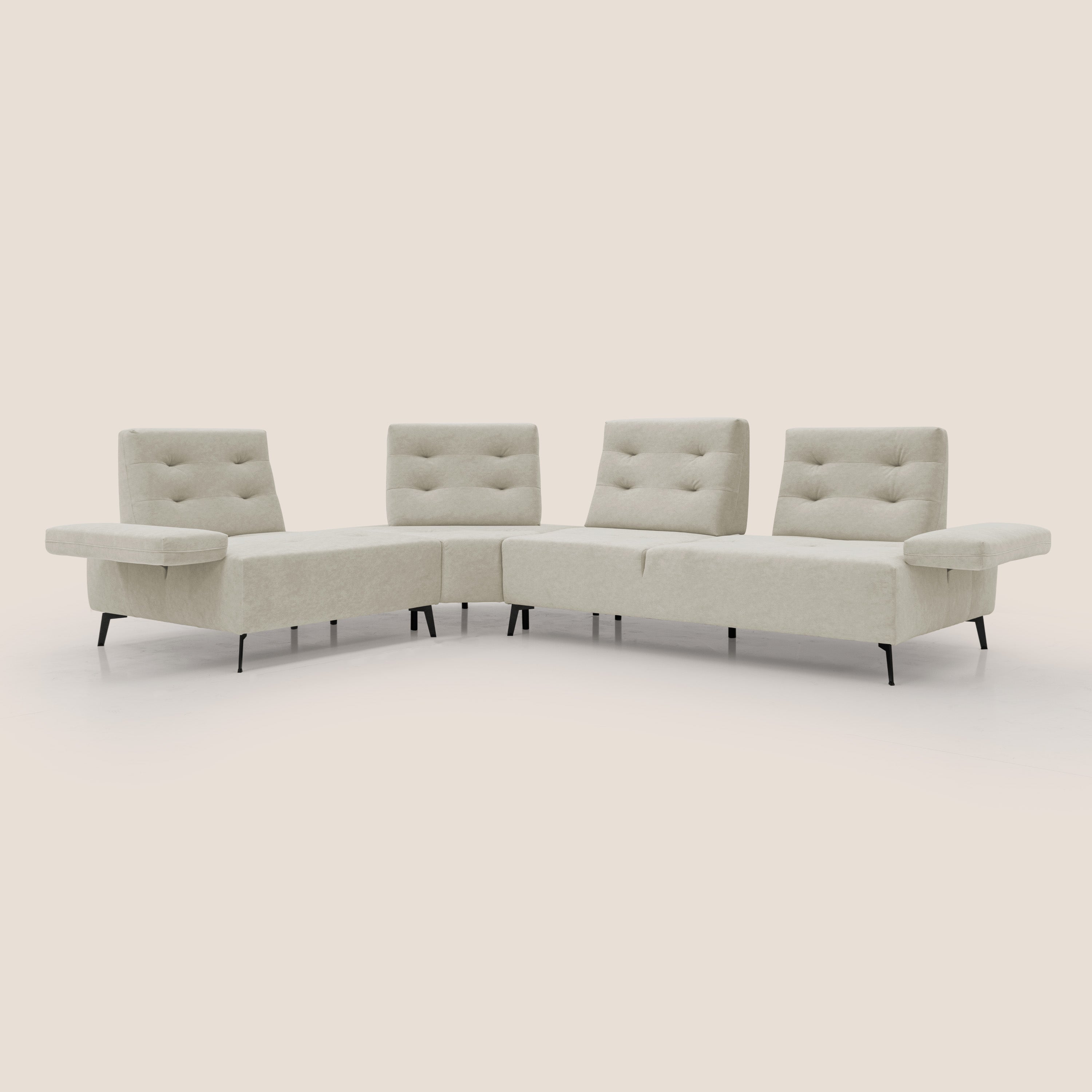 Lugano Divano angolare con schienali traslanti in microfibra effetto velluto T09 panna - divani.store