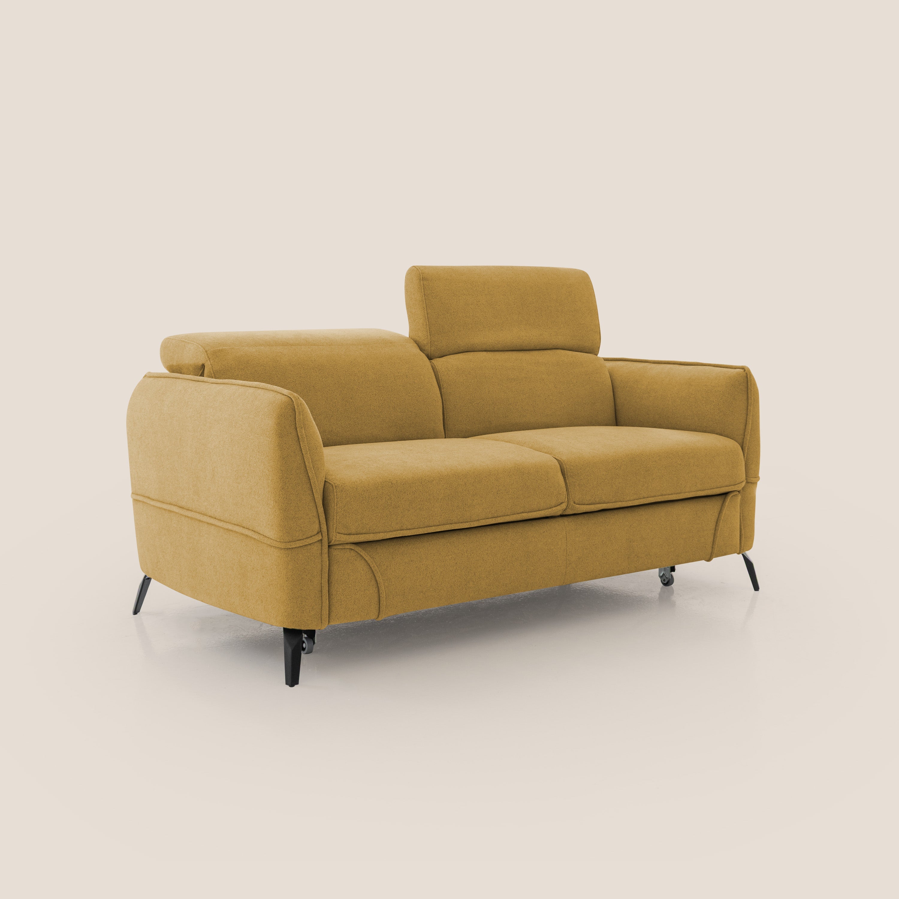 Bloom Divano con poggiapiedi estraibile piedini alti e poggiatesta reclinabili in tessuto bouclé impermeabile T07 verde - divani.store