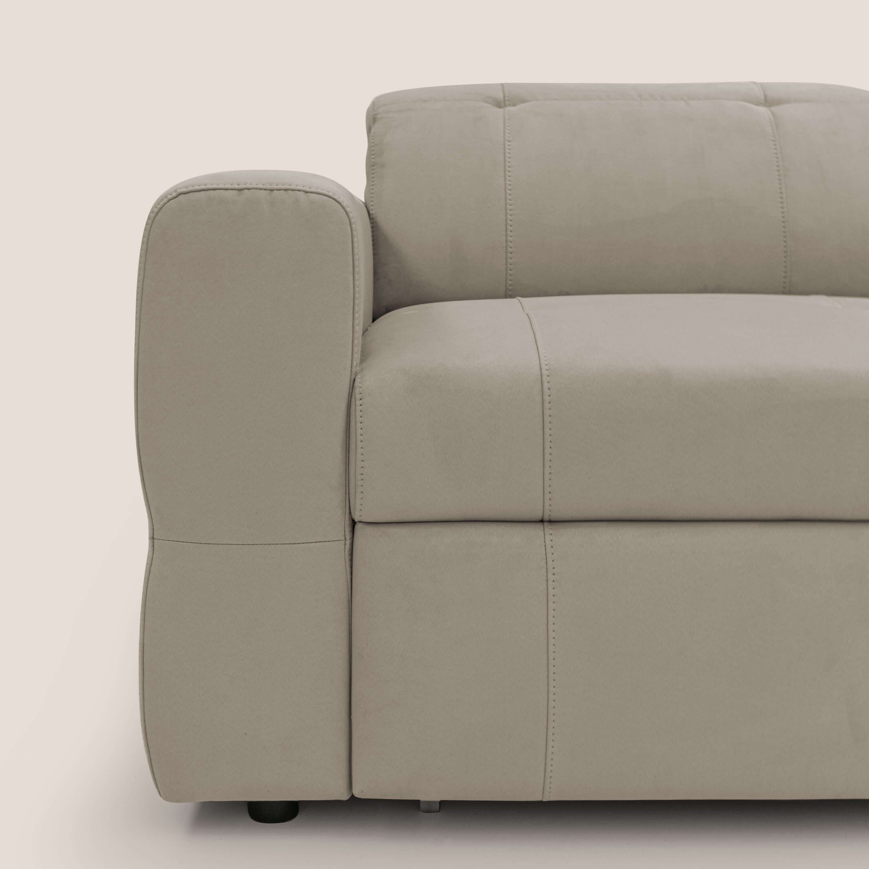 Kronos Divano con pouf estraibile poggiapiedi e poggiatesta reclinabili in morbida microfibra impermeabile T11 tortora - divani.store