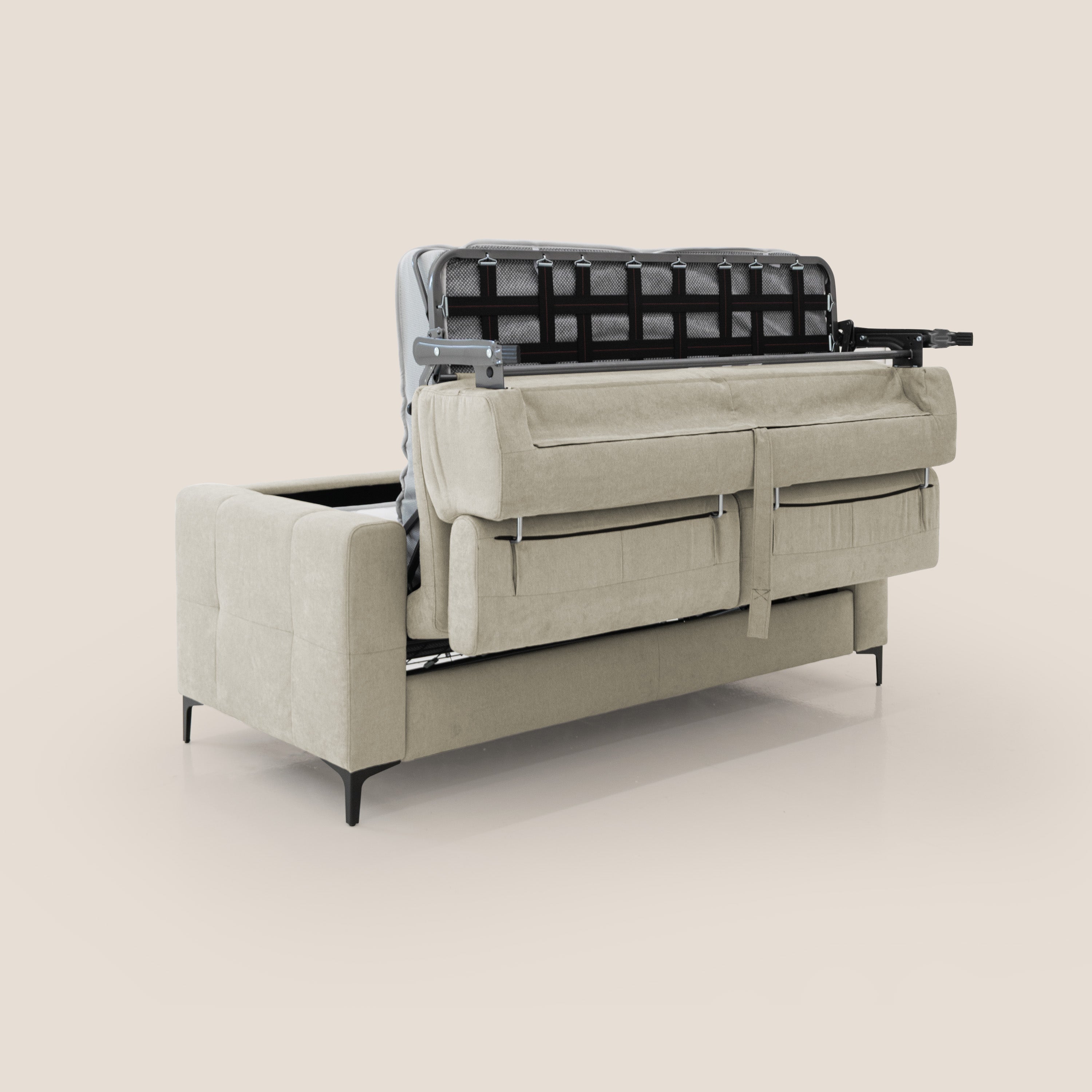 Gardenia divano letto materasso alto 18 cm con poggiatesta reclinabili e rivestimento impermeabile T02 panna - divani.store