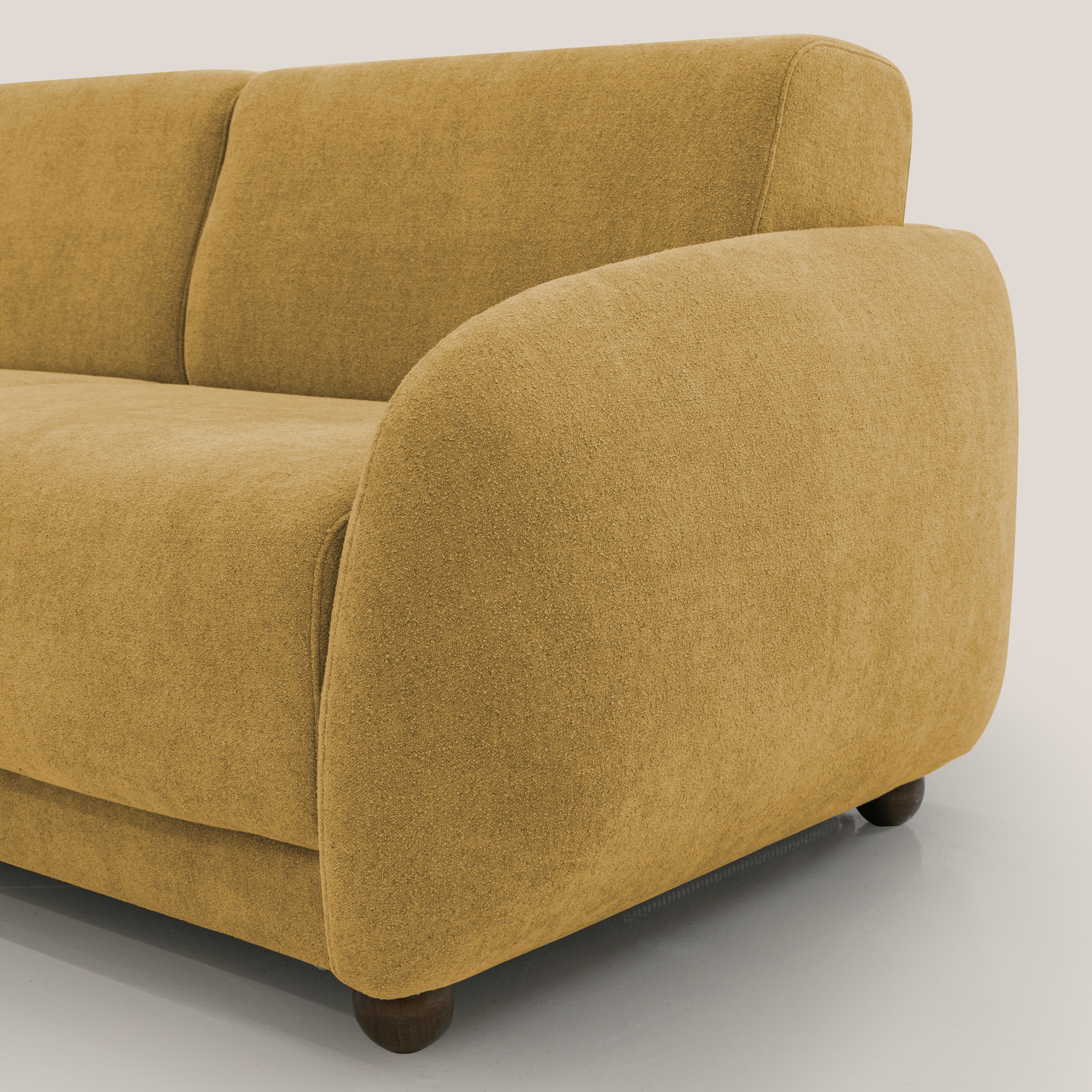 Giglio divano letto scandinavo japandi con materasso H18 cm in tessuto Bouclé impermeabile T07 giallo - divani.store