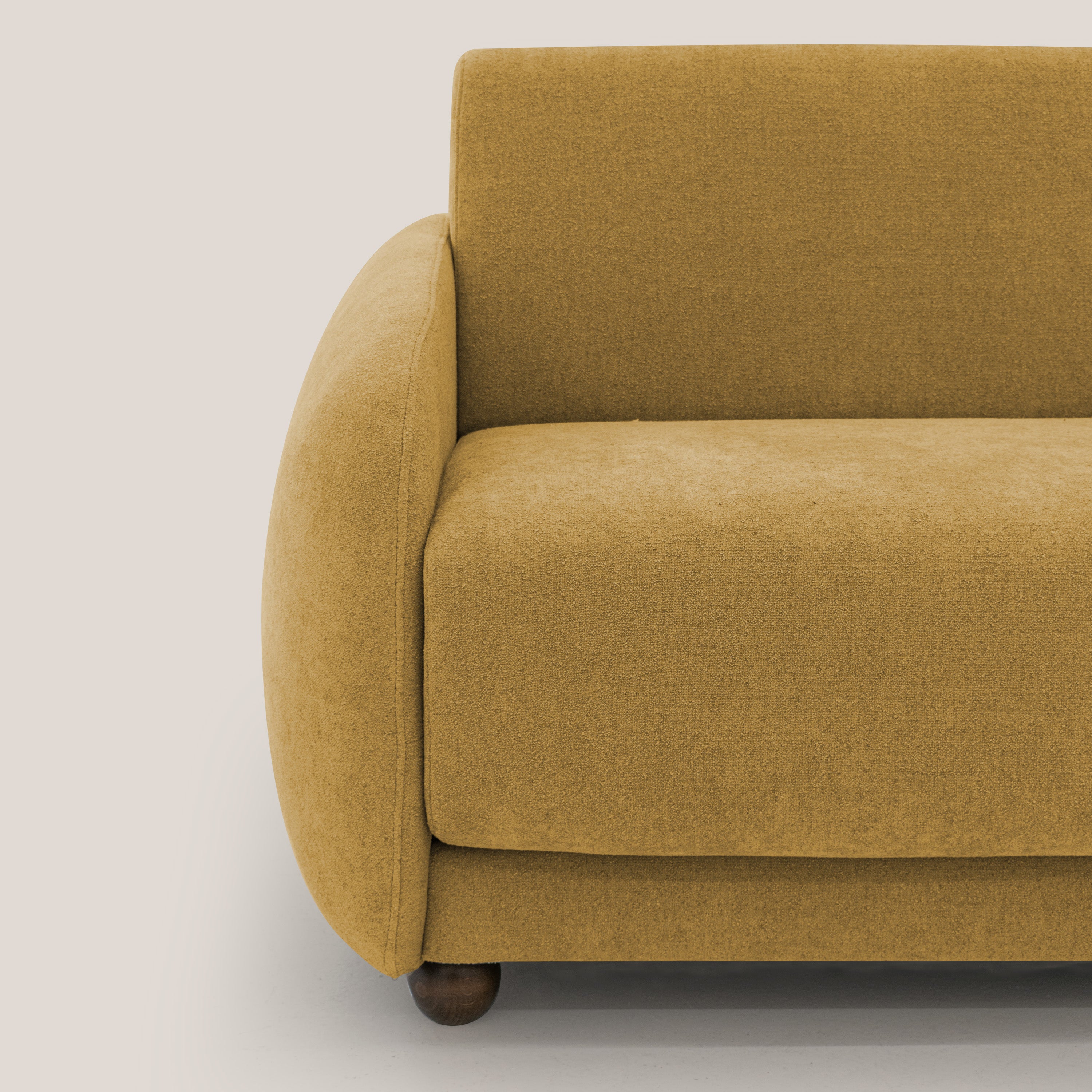 Giglio divano letto scandinavo japandi con materasso H18 cm in tessuto Bouclé impermeabile T07 giallo - divani.store