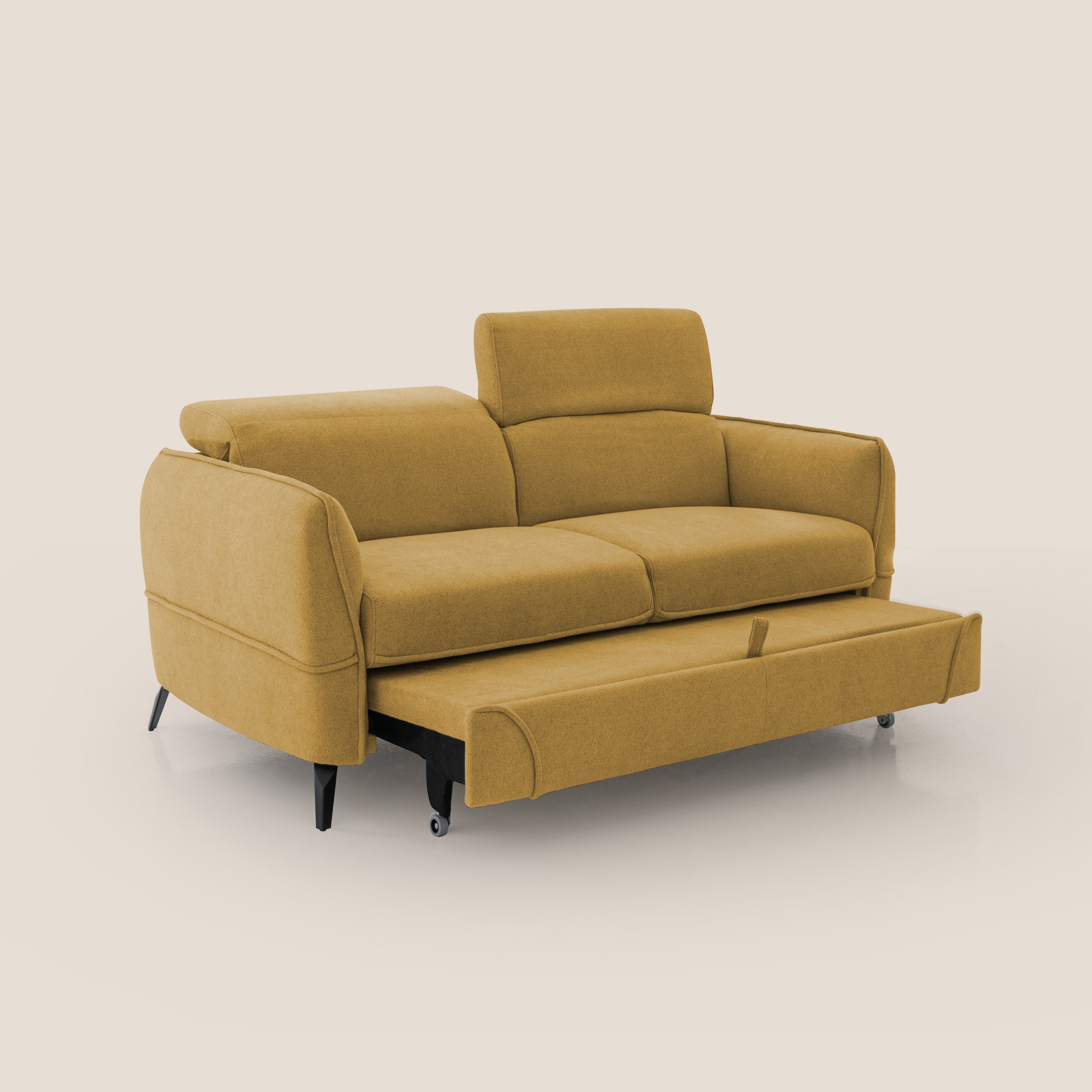 Bloom Divano con poggiapiedi estraibile piedini alti e poggiatesta reclinabili in tessuto bouclé impermeabile T07 verde - divani.store