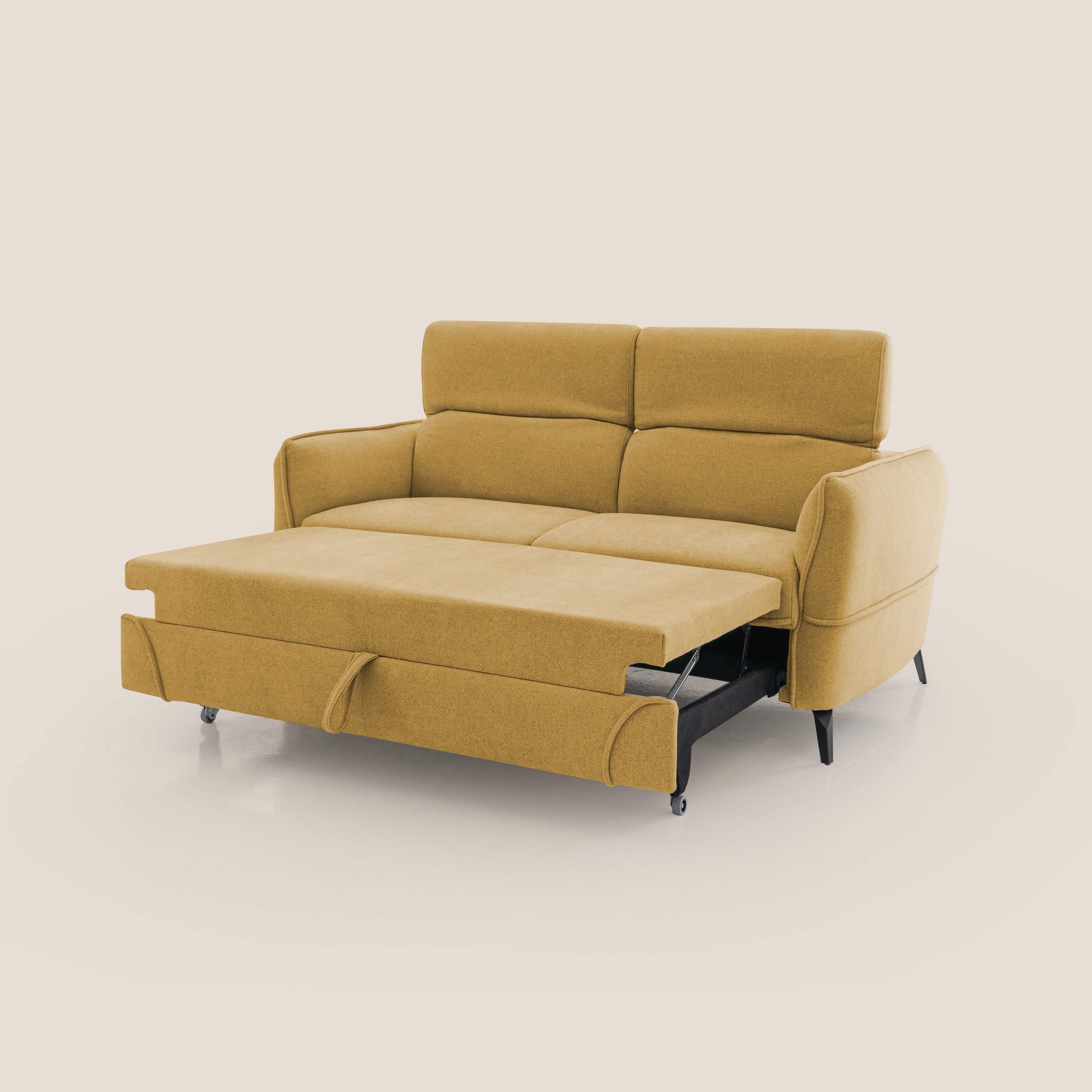 Bloom Divano con poggiapiedi estraibile piedini alti e poggiatesta reclinabili in tessuto bouclé impermeabile T07 giallo - divani.store