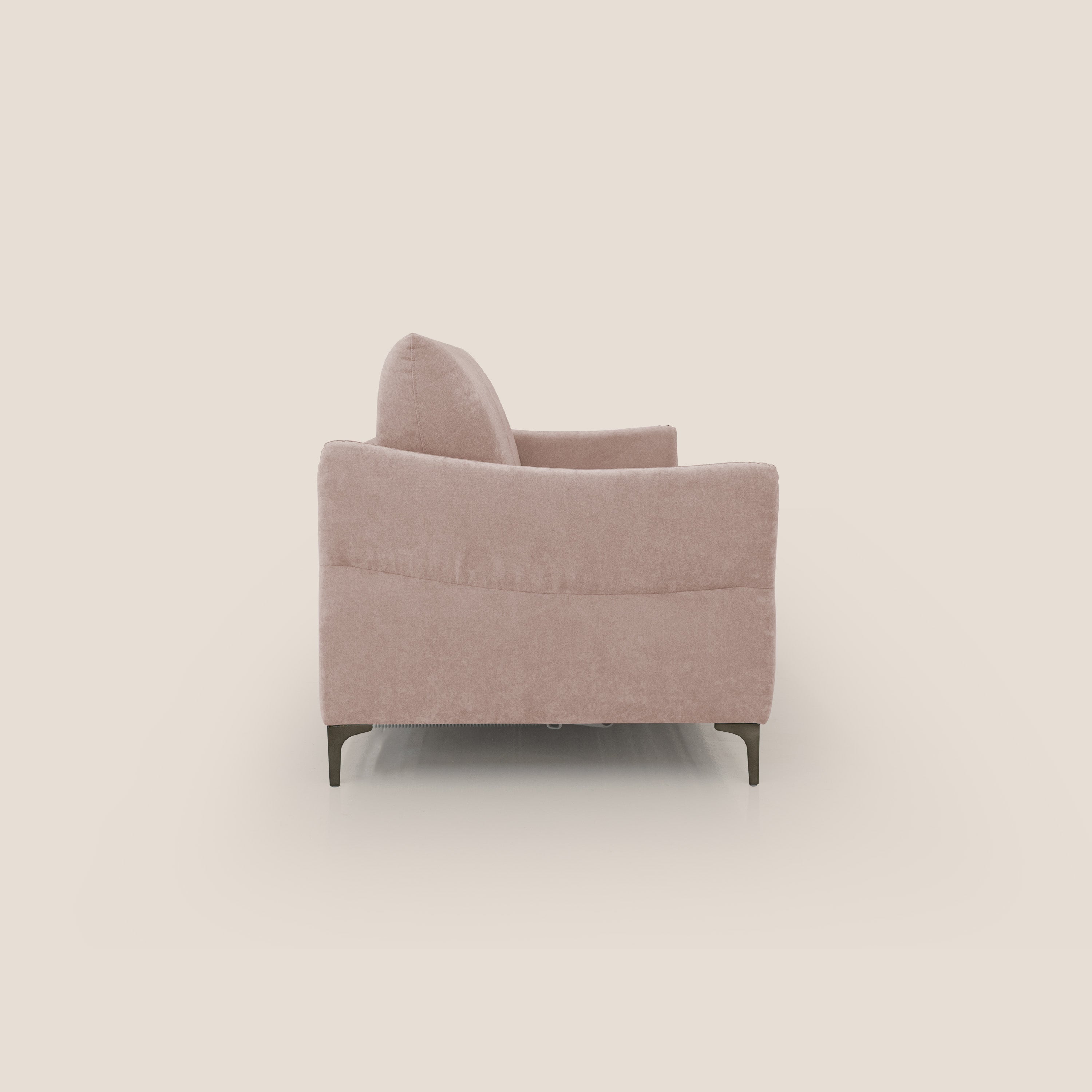 Dalia divano letto con materasso H18 cm e piedi alti in raffinato tessuto smacchiabile T17 rosa - divani.store