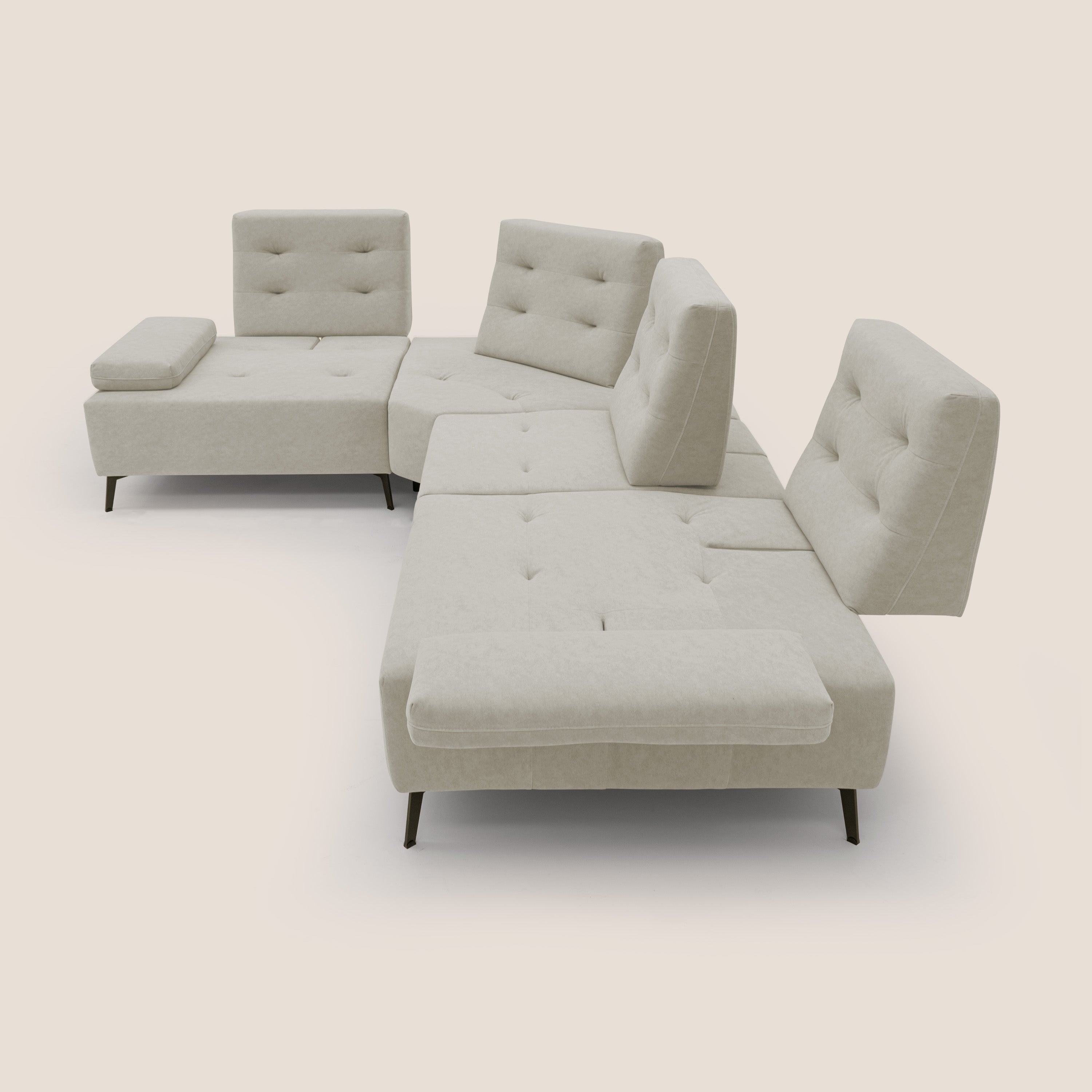 Lugano Divano angolare con schienali traslanti in microfibra effetto velluto T09 panna - divani.store