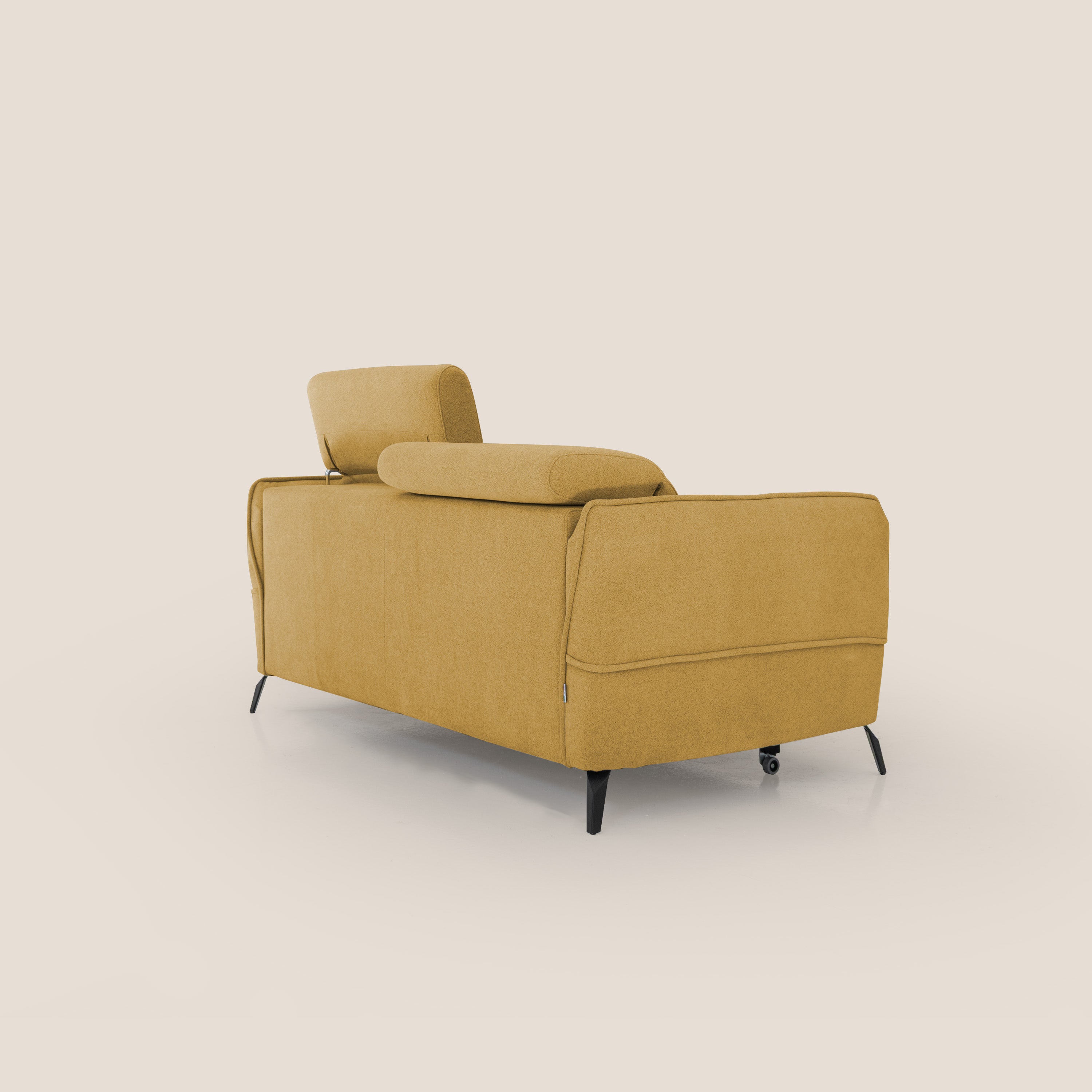 Bloom Divano con poggiapiedi estraibile piedini alti e poggiatesta reclinabili in tessuto bouclé impermeabile T07 verde - divani.store