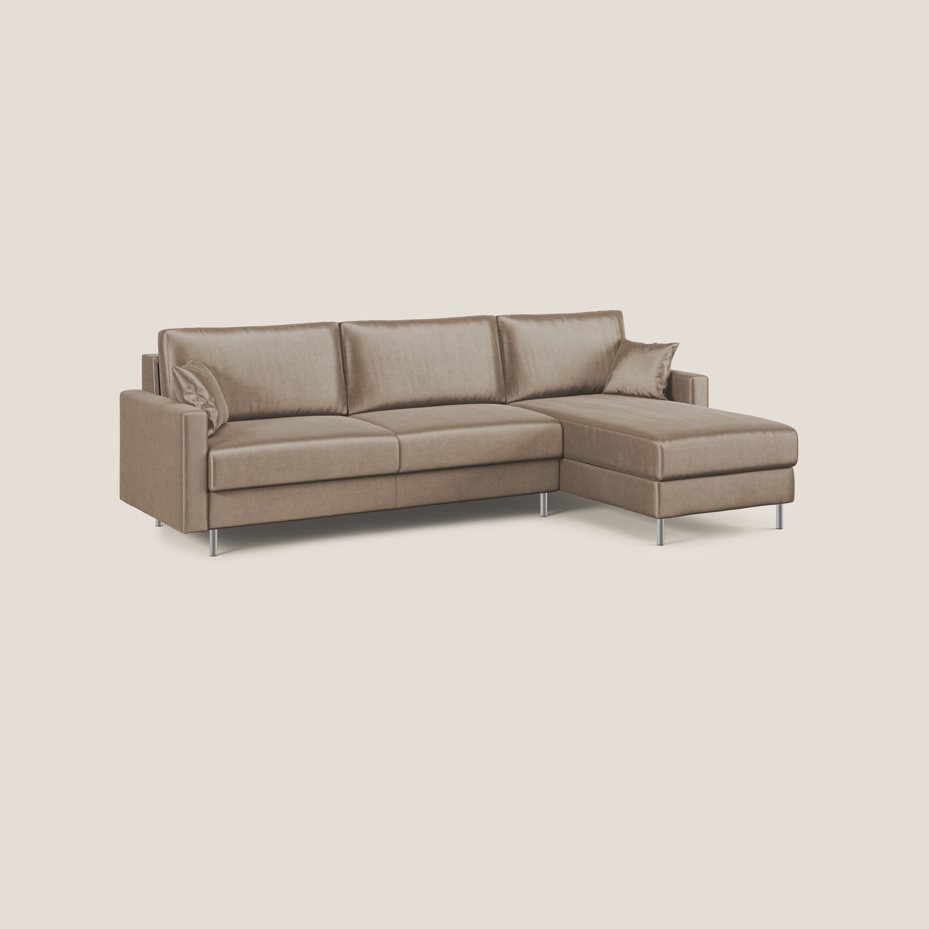 Andromeda divano letto angolare in velluto morbido impermeabile T01 marrone - divani.store