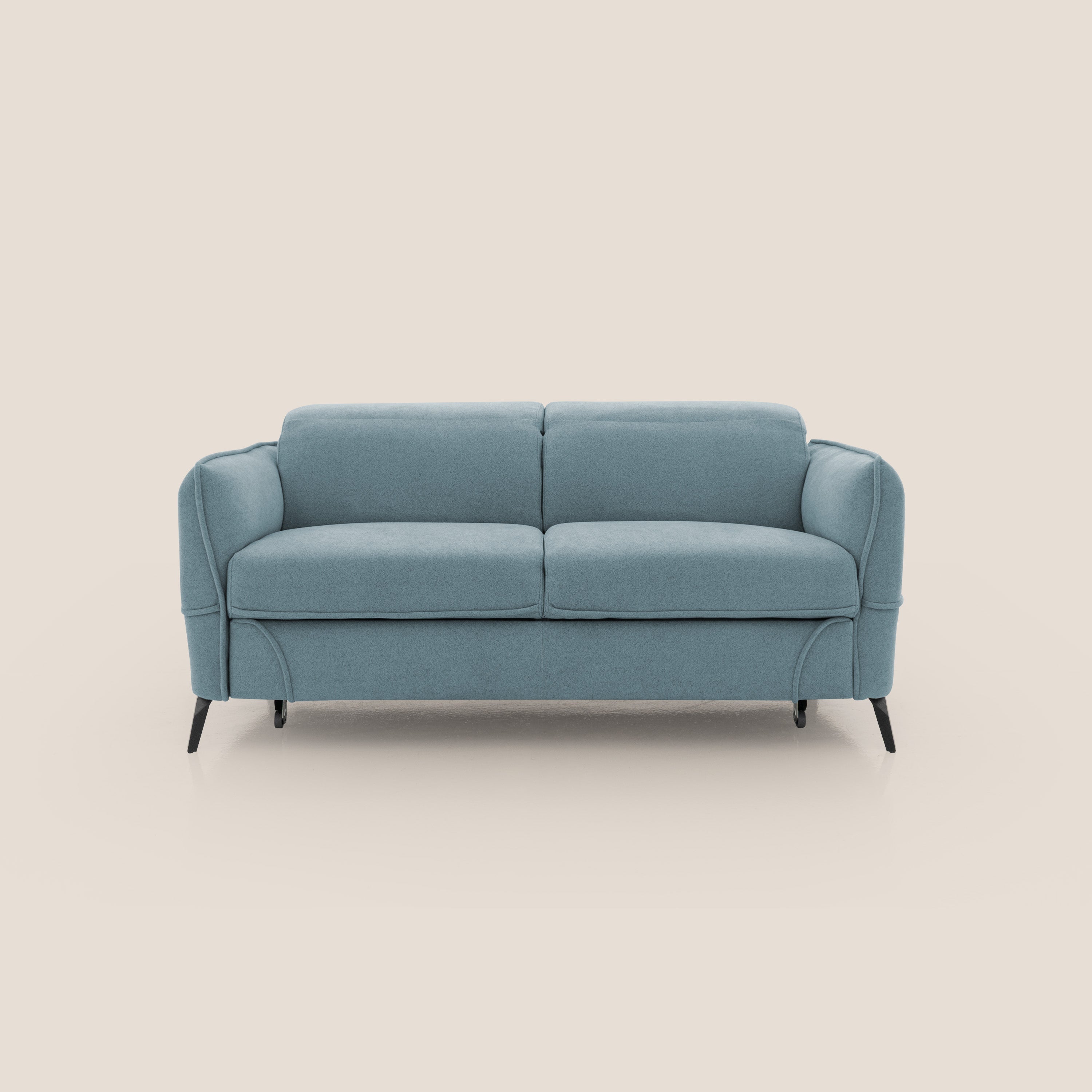 Bloom Divano con poggiapiedi estraibile piedini alti e poggiatesta reclinabili in tessuto bouclé impermeabile T07 carta da zucchero - divani.store