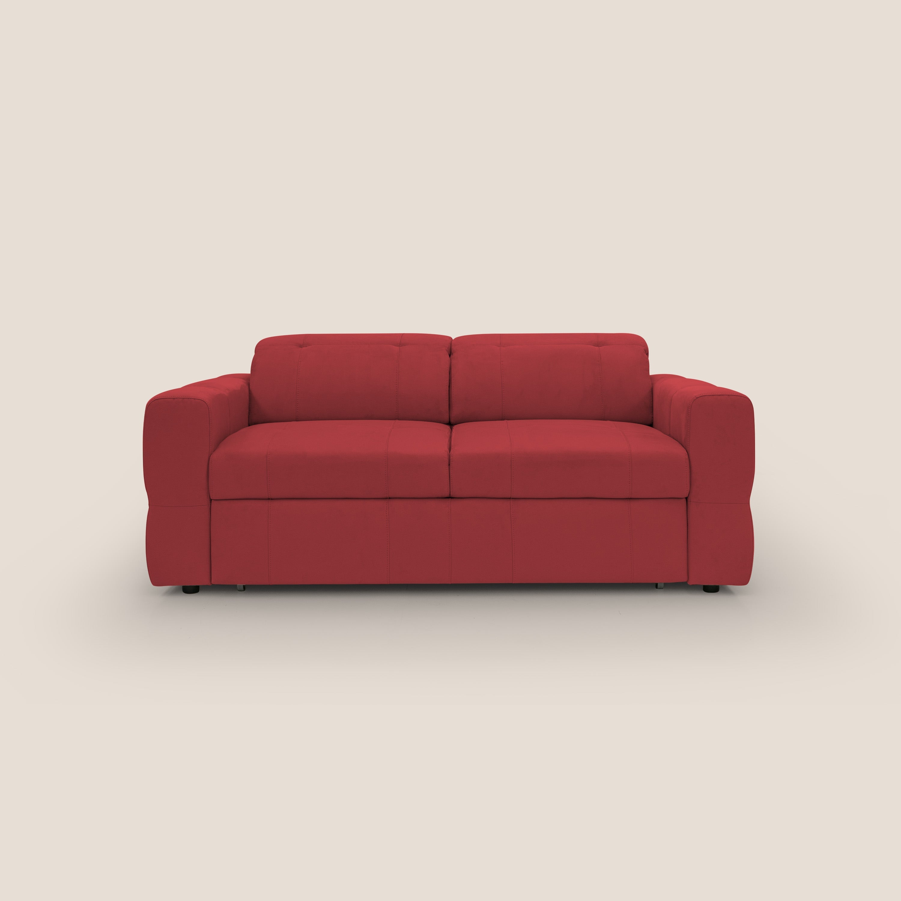 Kronos Divano con pouf estraibile poggiapiedi e poggiatesta reclinabili in morbida microfibra impermeabile T11 rosso - divani.store