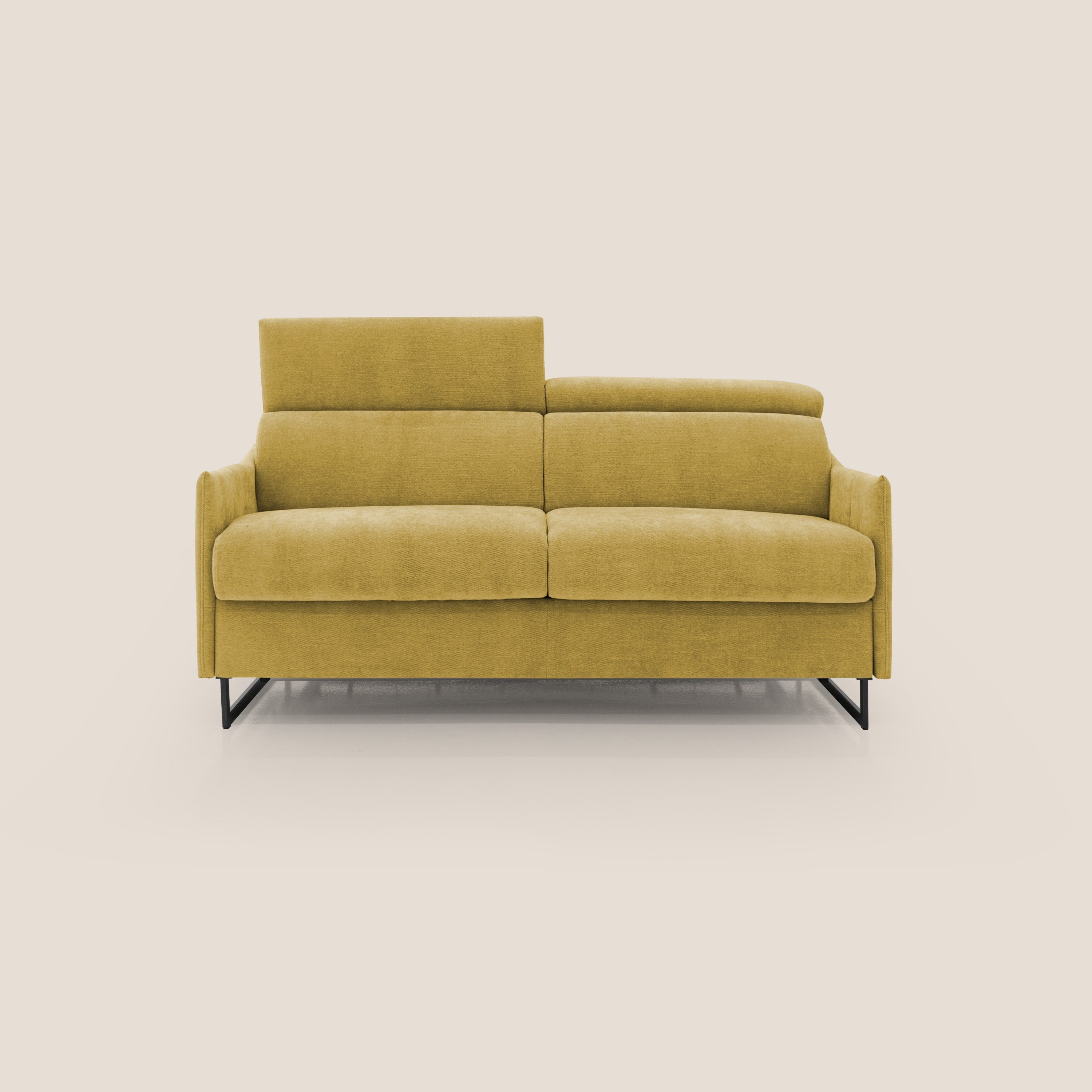 Loto divano letto salvaspazio materasso H18 cm con piedi alti in morbido tessuto impermeabile T14 giallo - divani.store