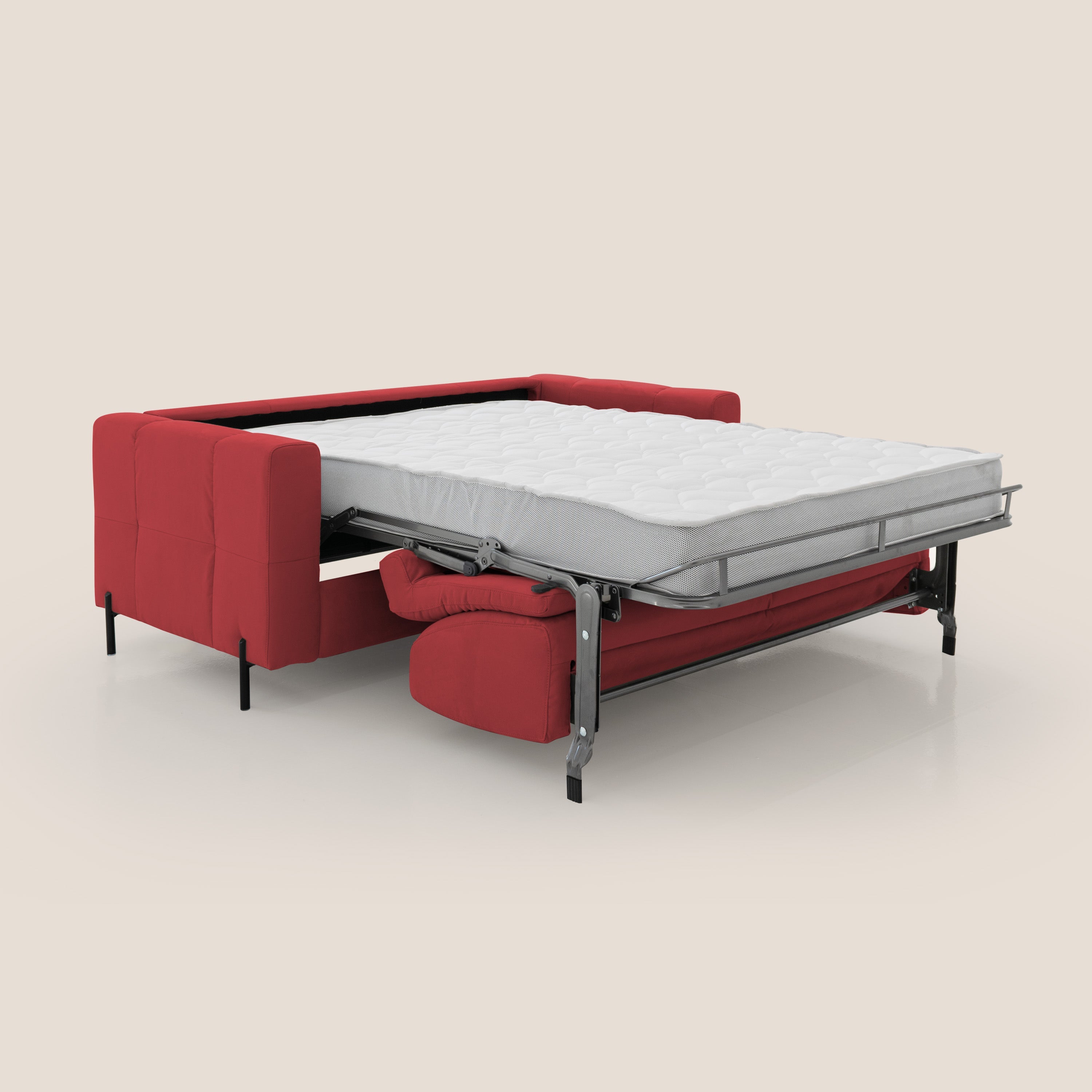 Ortensia divano letto materasso H18 cm con piedi alti in elegante microfibra smacchiabile T11 rosso - divani.store