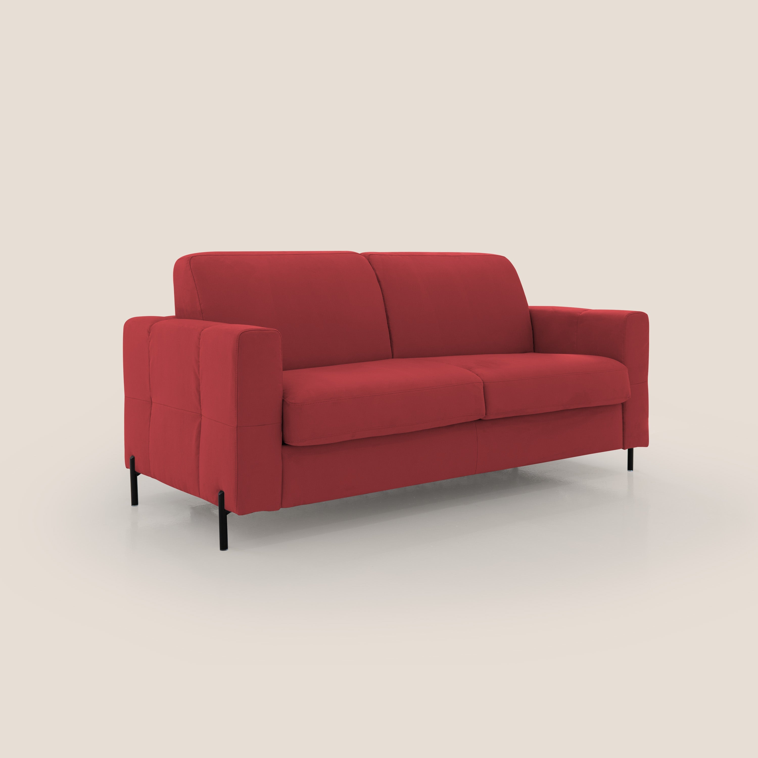 Ortensia divano letto materasso H18 cm con piedi alti in elegante microfibra smacchiabile T11 rosso - divani.store