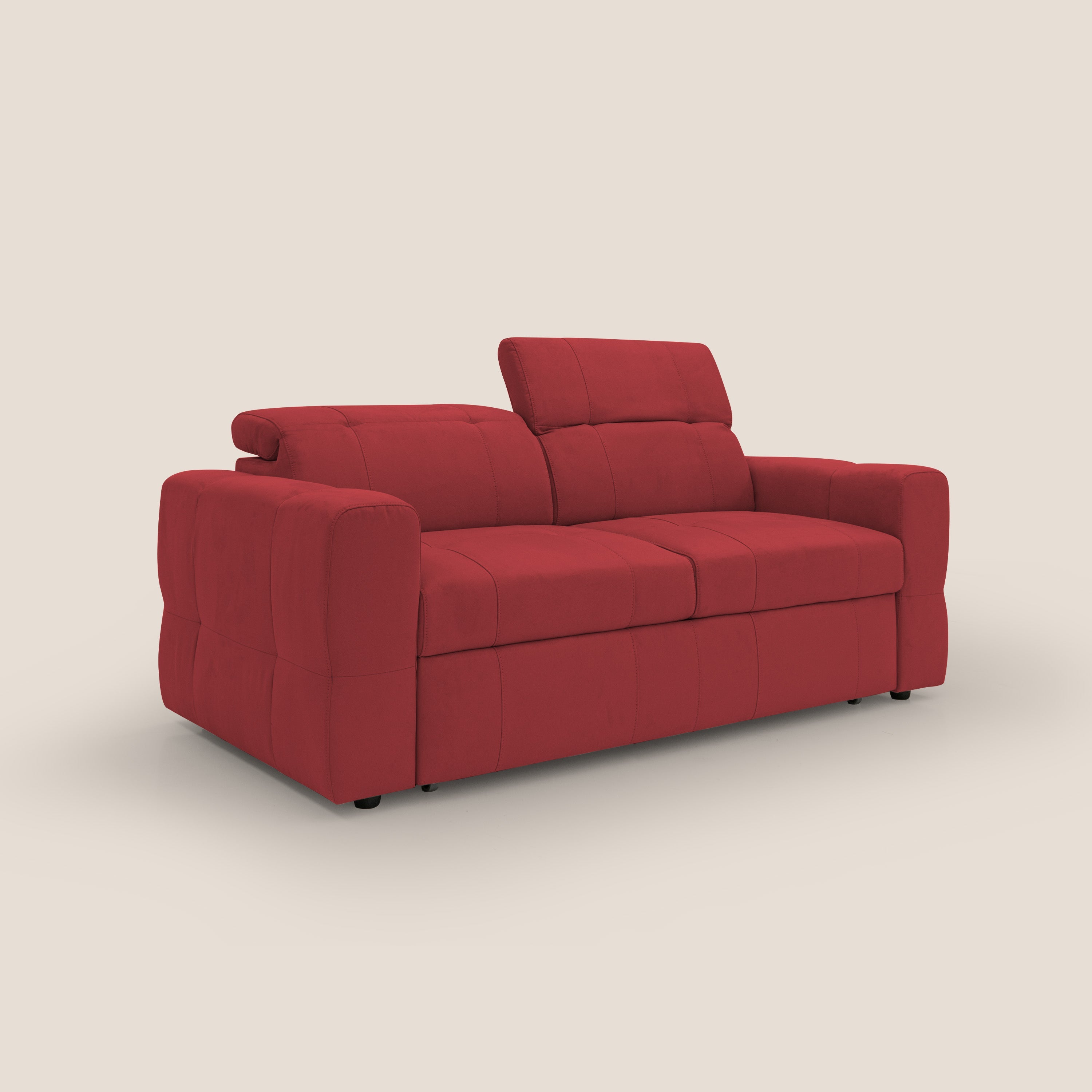 Kronos Divano con pouf estraibile poggiapiedi e poggiatesta reclinabili in morbida microfibra impermeabile T11 rosso - divani.store