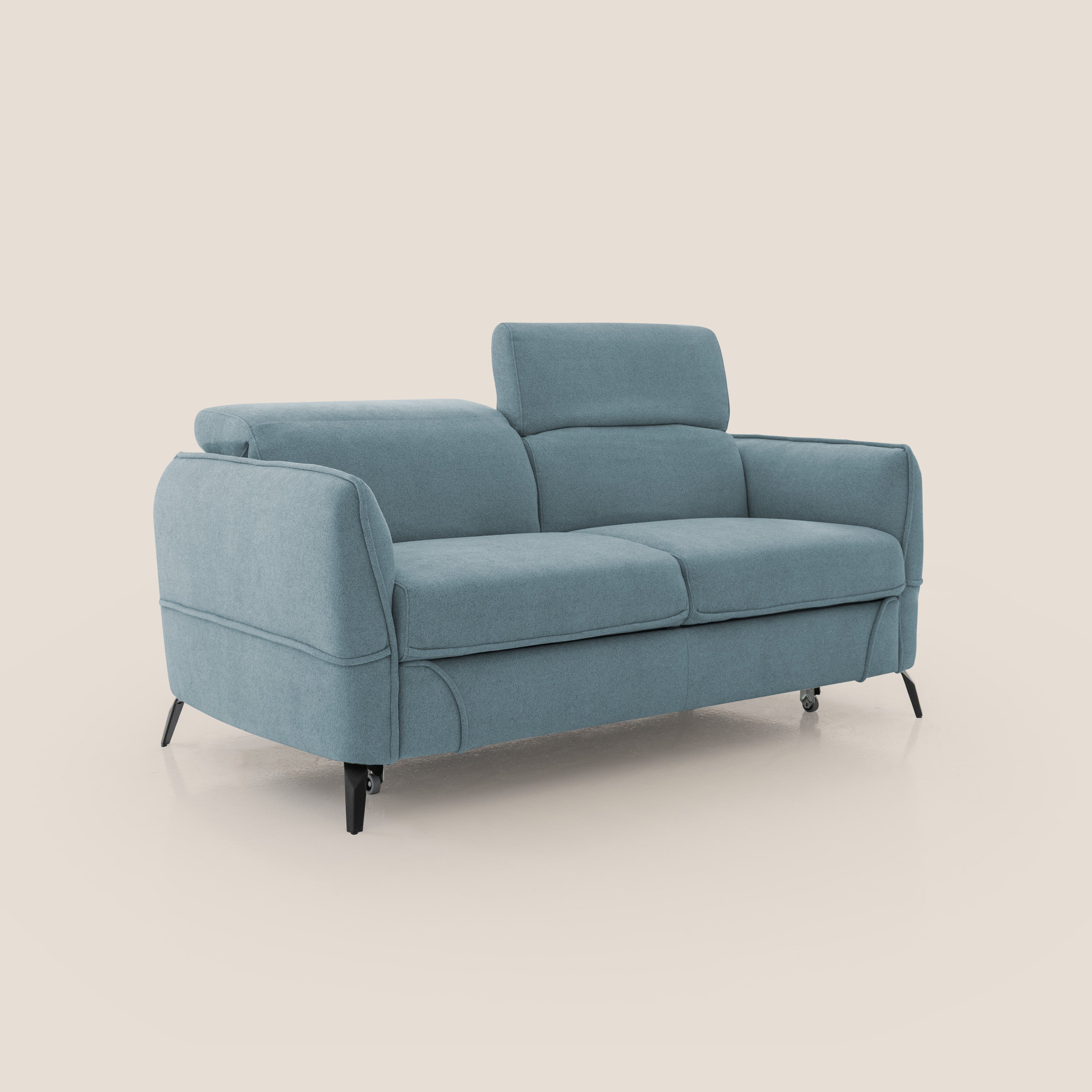 Bloom Divano con poggiapiedi estraibile piedini alti e poggiatesta reclinabili in tessuto bouclé impermeabile T07 carta da zucchero - divani.store