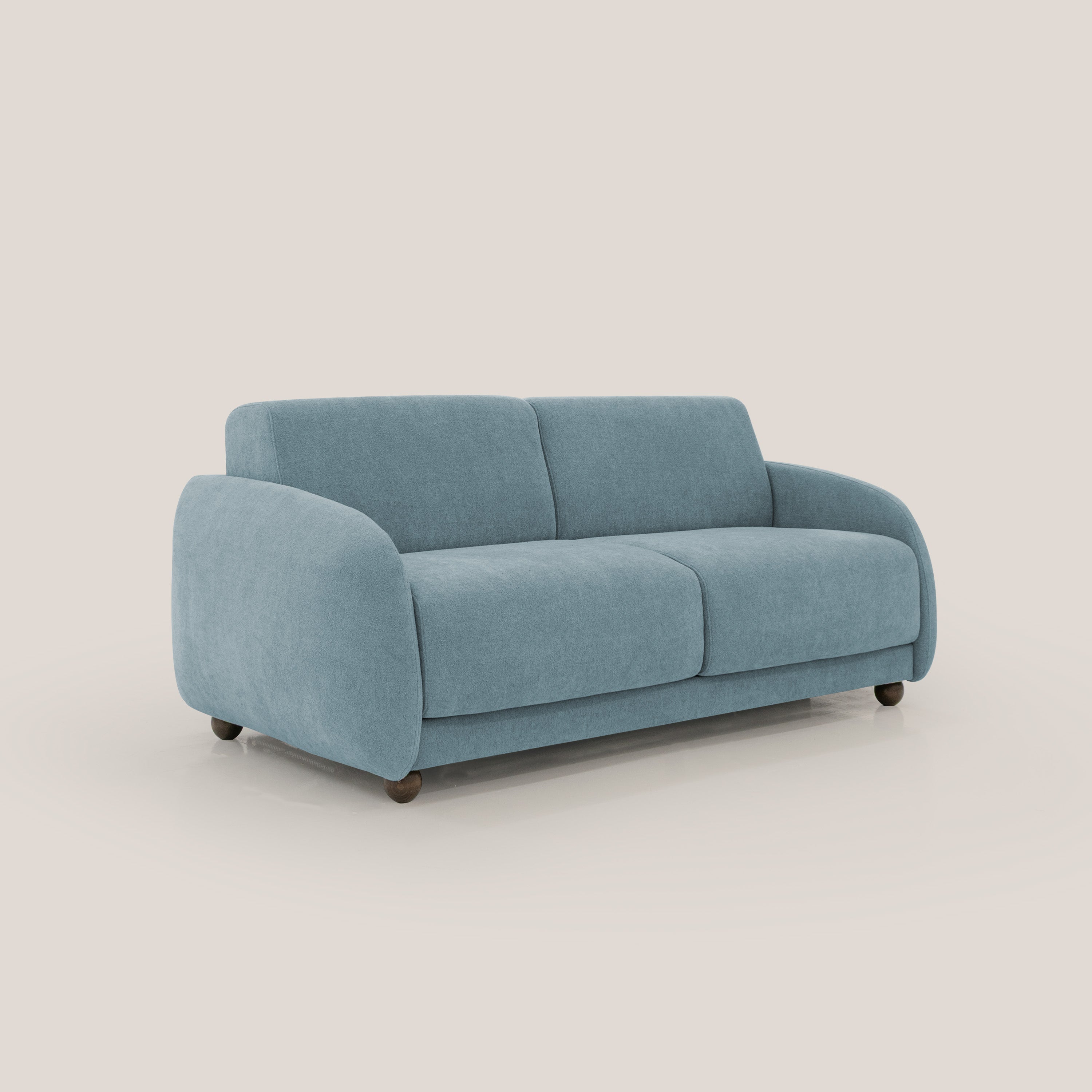 Giglio divano letto scandinavo japandi con materasso H18 cm in tessuto Bouclé impermeabile T07 carta da zucchero - divani.store