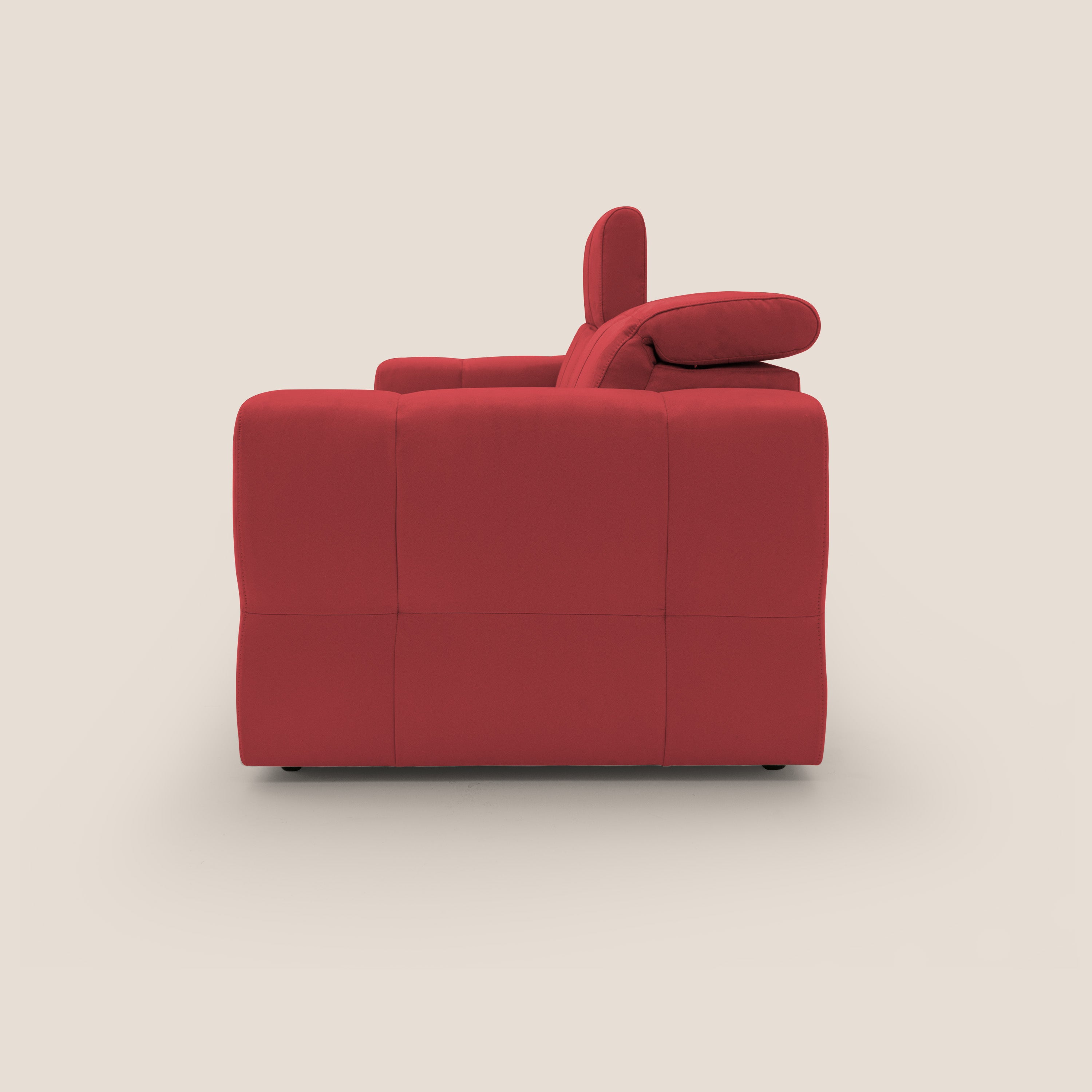 Kronos Divano con pouf estraibile poggiapiedi e poggiatesta reclinabili in morbida microfibra impermeabile T11 rosso - divani.store