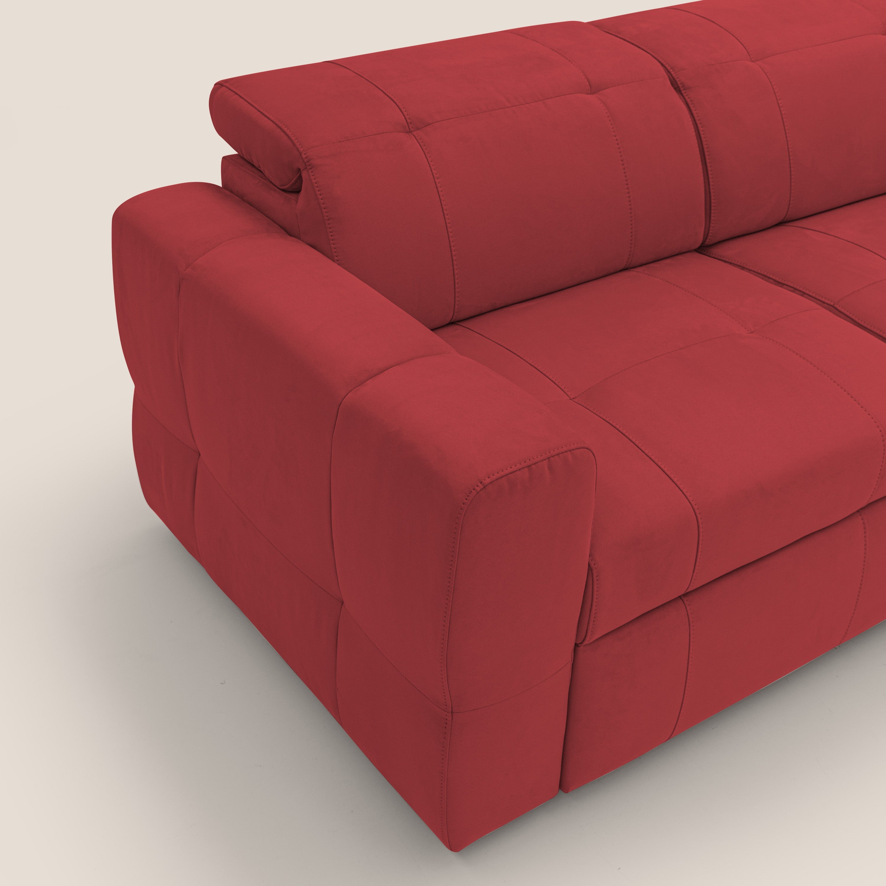 Kronos Divano con pouf estraibile poggiapiedi e poggiatesta reclinabili in morbida microfibra impermeabile T11 rosso - divani.store