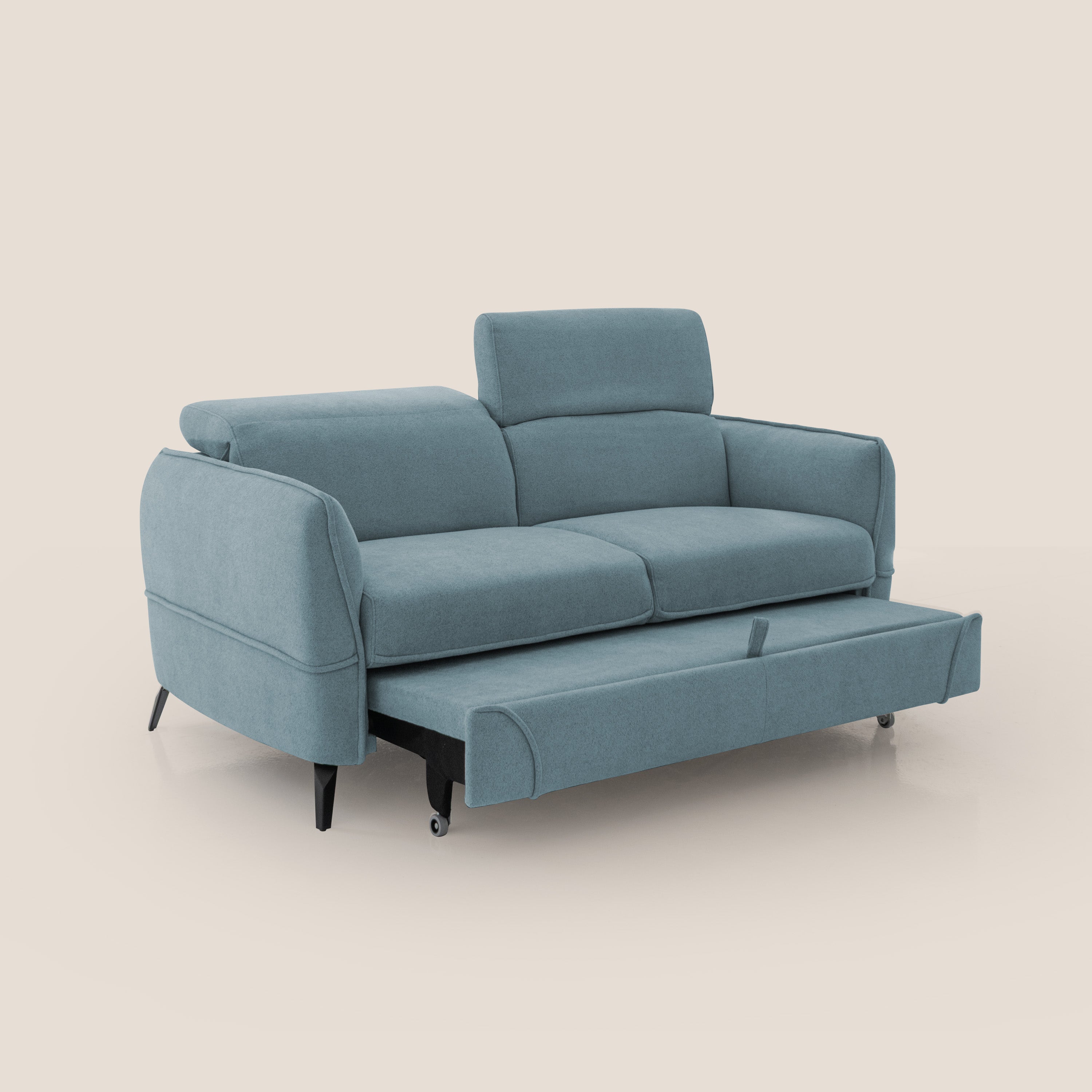 Bloom Divano con poggiapiedi estraibile piedini alti e poggiatesta reclinabili in tessuto bouclé impermeabile T07 carta da zucchero - divani.store