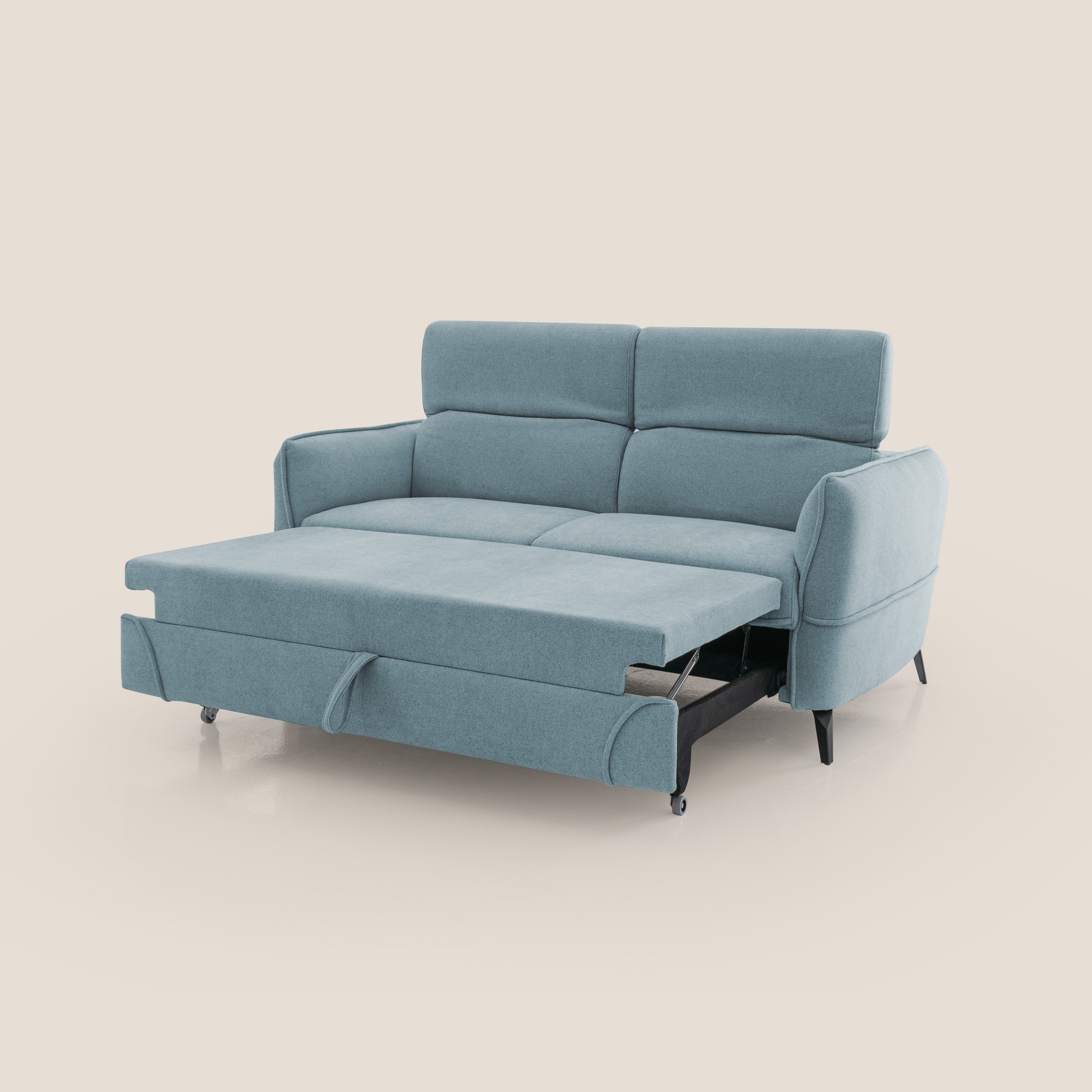 Bloom Divano con poggiapiedi estraibile piedini alti e poggiatesta reclinabili in tessuto bouclé impermeabile T07 carta da zucchero - divani.store