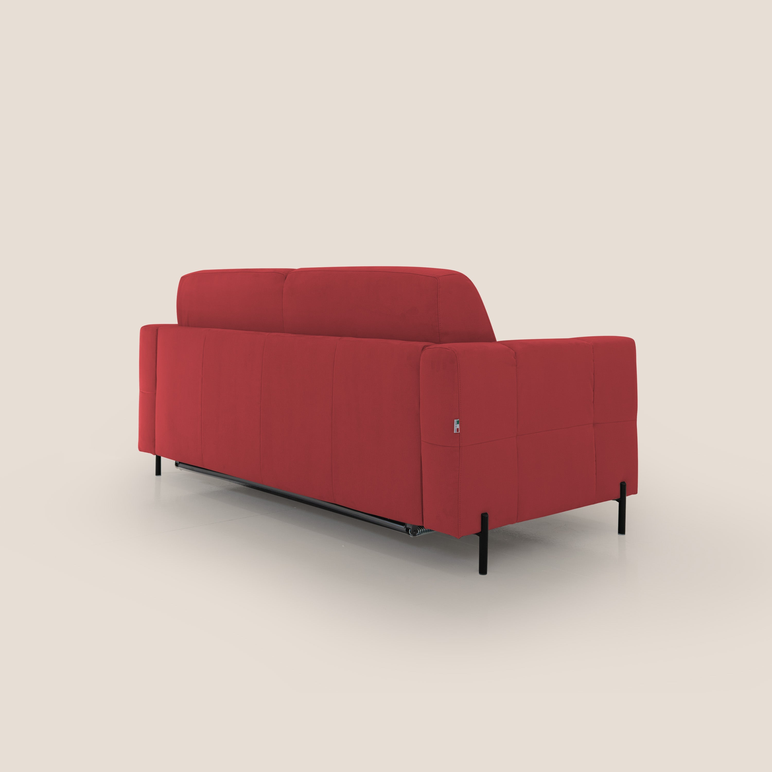 Ortensia divano letto materasso H18 cm con piedi alti in elegante microfibra smacchiabile T11 rosso - divani.store