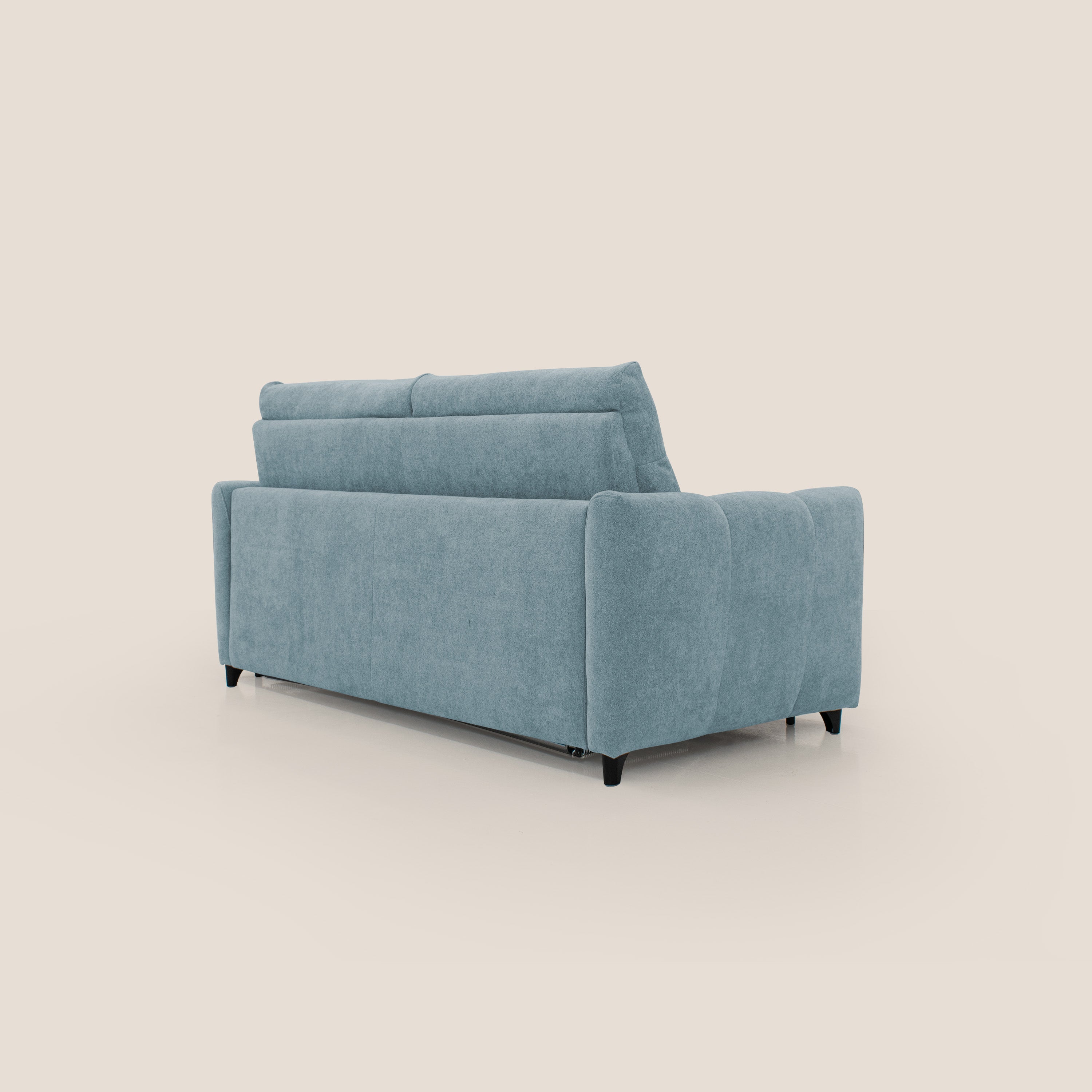 Peonia divano letto scandinavo con materasso H18 cm e morbido e alto schienale in tessuto Bouclé impermeabile T07 carta da zucchero - divani.store