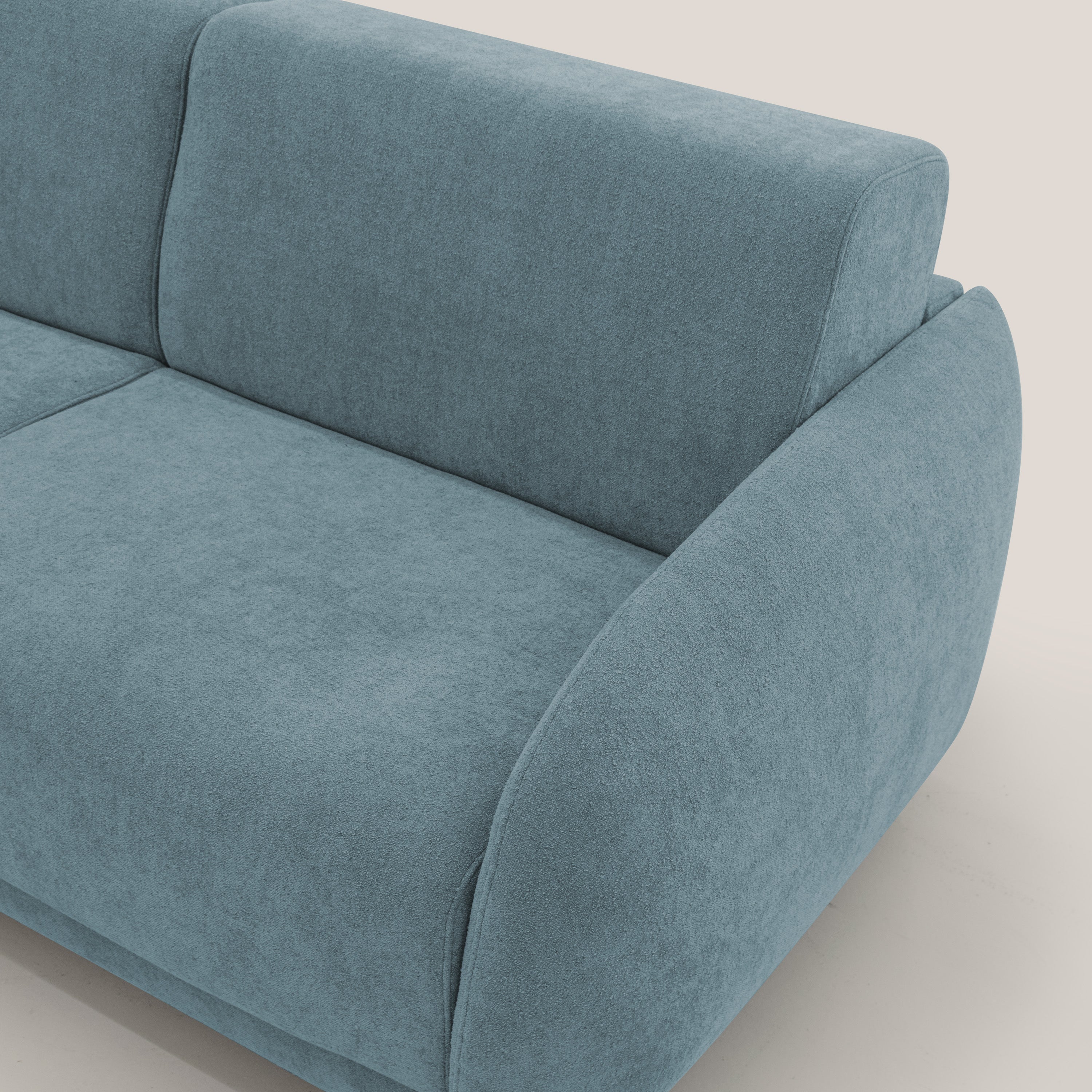 Giglio divano letto scandinavo japandi con materasso H18 cm in tessuto Bouclé impermeabile T07 carta da zucchero - divani.store