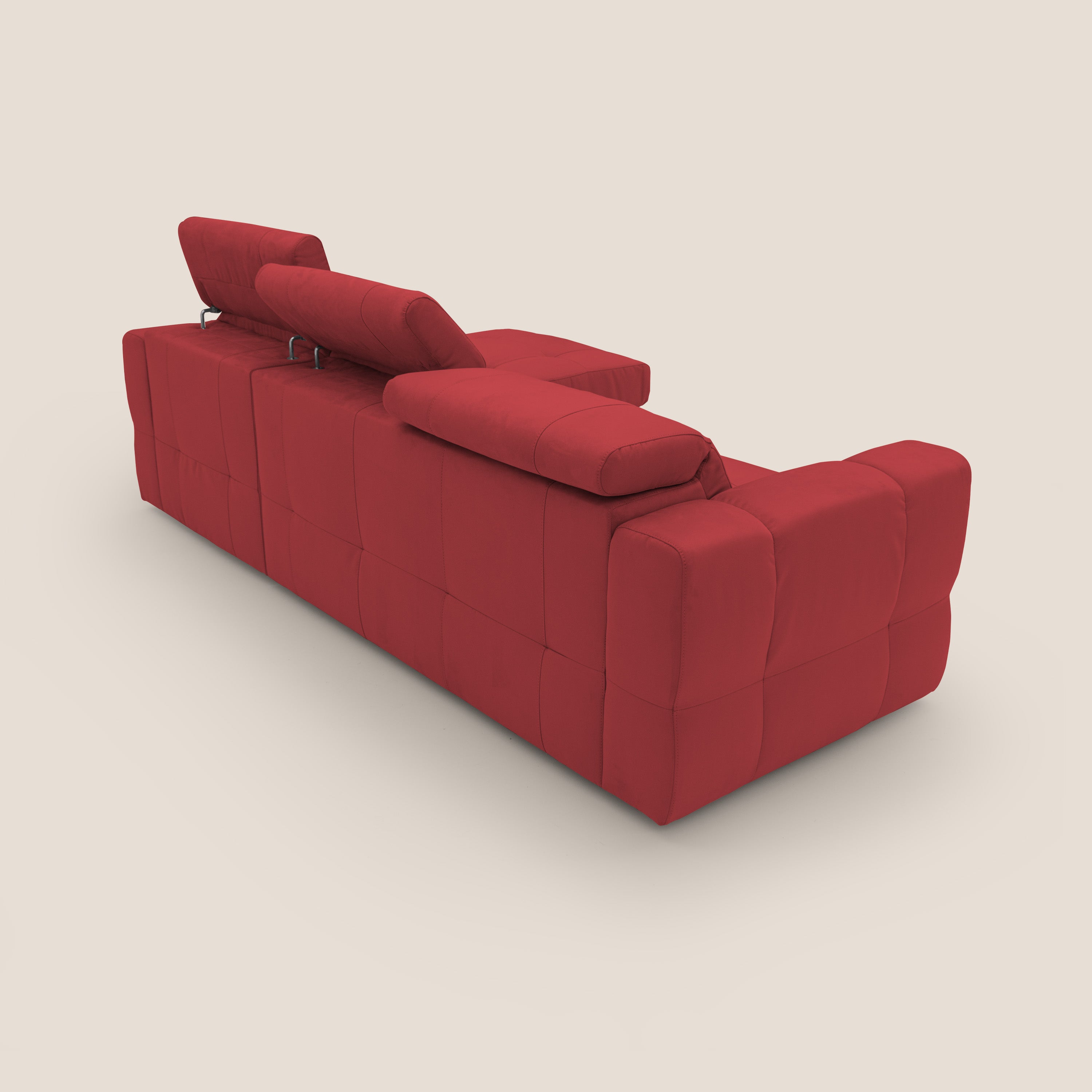 Kronos Divano angolare con pouf estraibile e penisola contenitore in microfibra impermeabile T11 rosso - divani.store