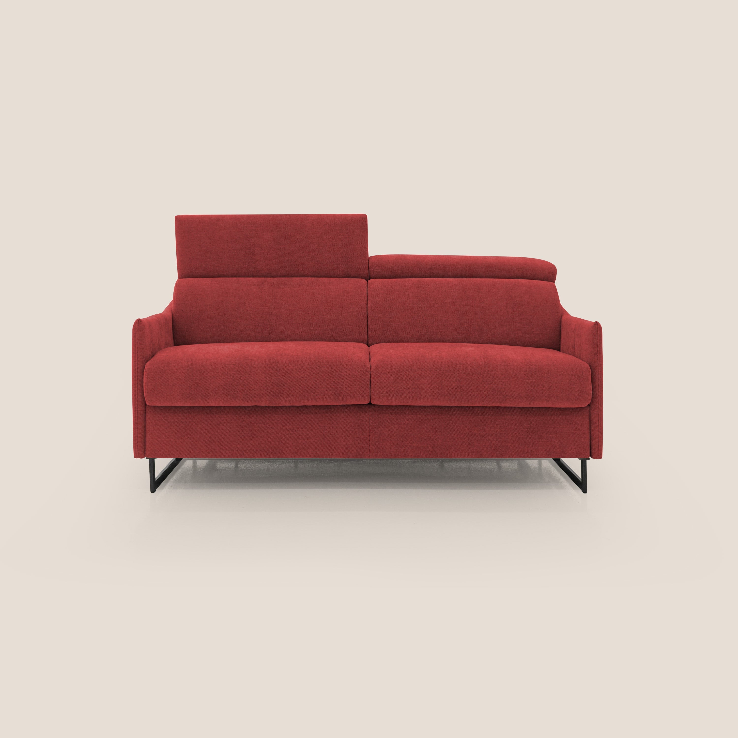 Loto divano letto salvaspazio materasso H18 cm con piedi alti in morbido tessuto impermeabile T14 rosso - divani.store