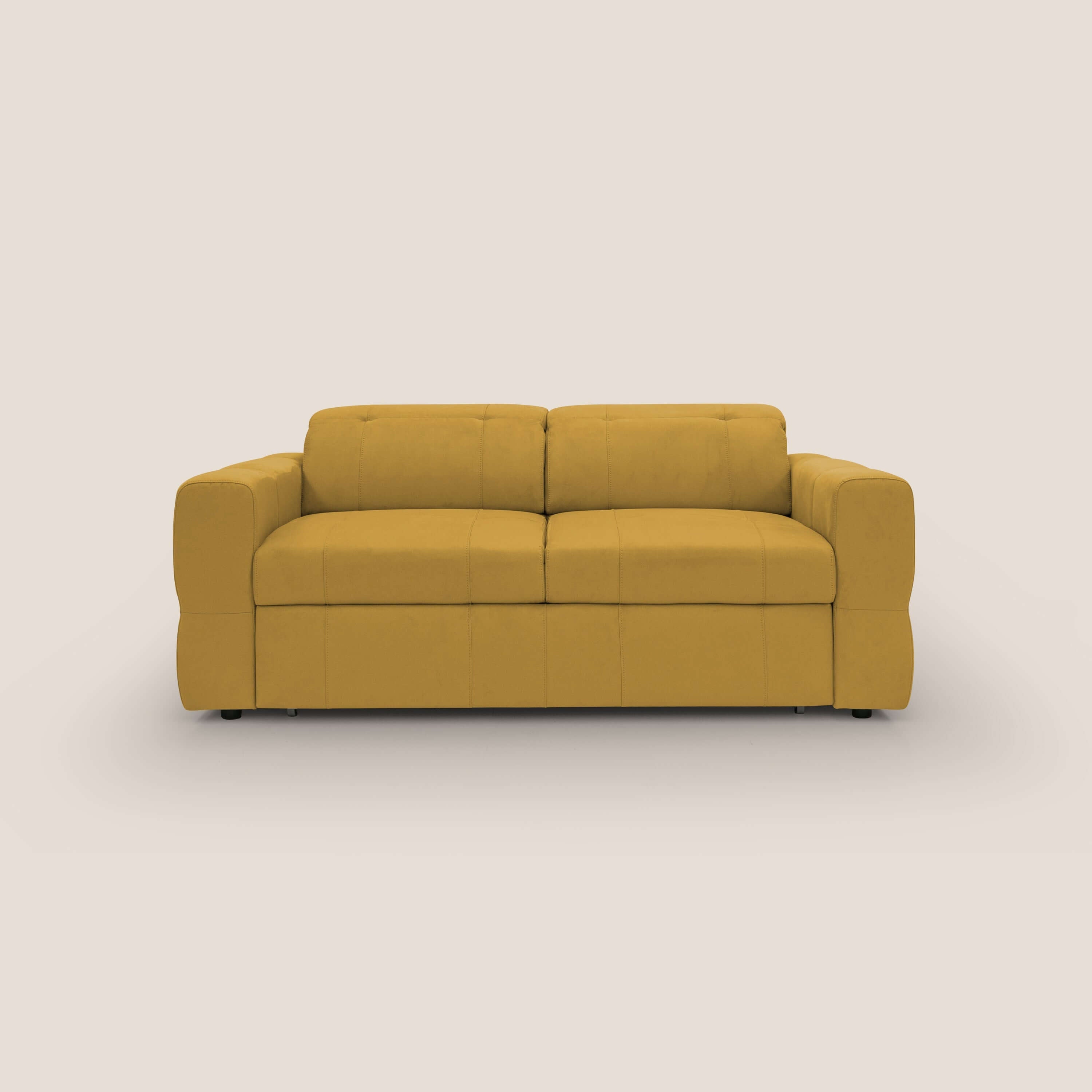 Kronos Divano con pouf estraibile poggiapiedi e poggiatesta reclinabili in morbida microfibra impermeabile T11 giallo - divani.store