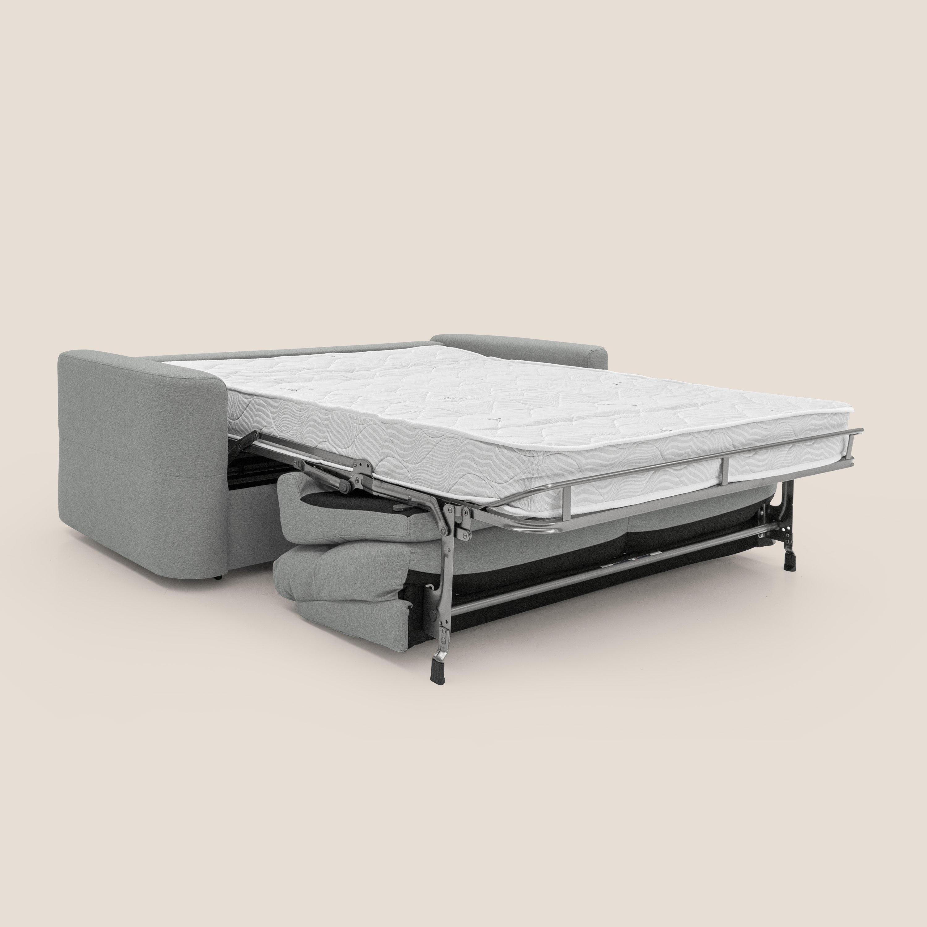 Cupido Divano letto materasso H18 cm e schienale alto in tessuto impermeabile simil cotone T13 grigio - divani.store