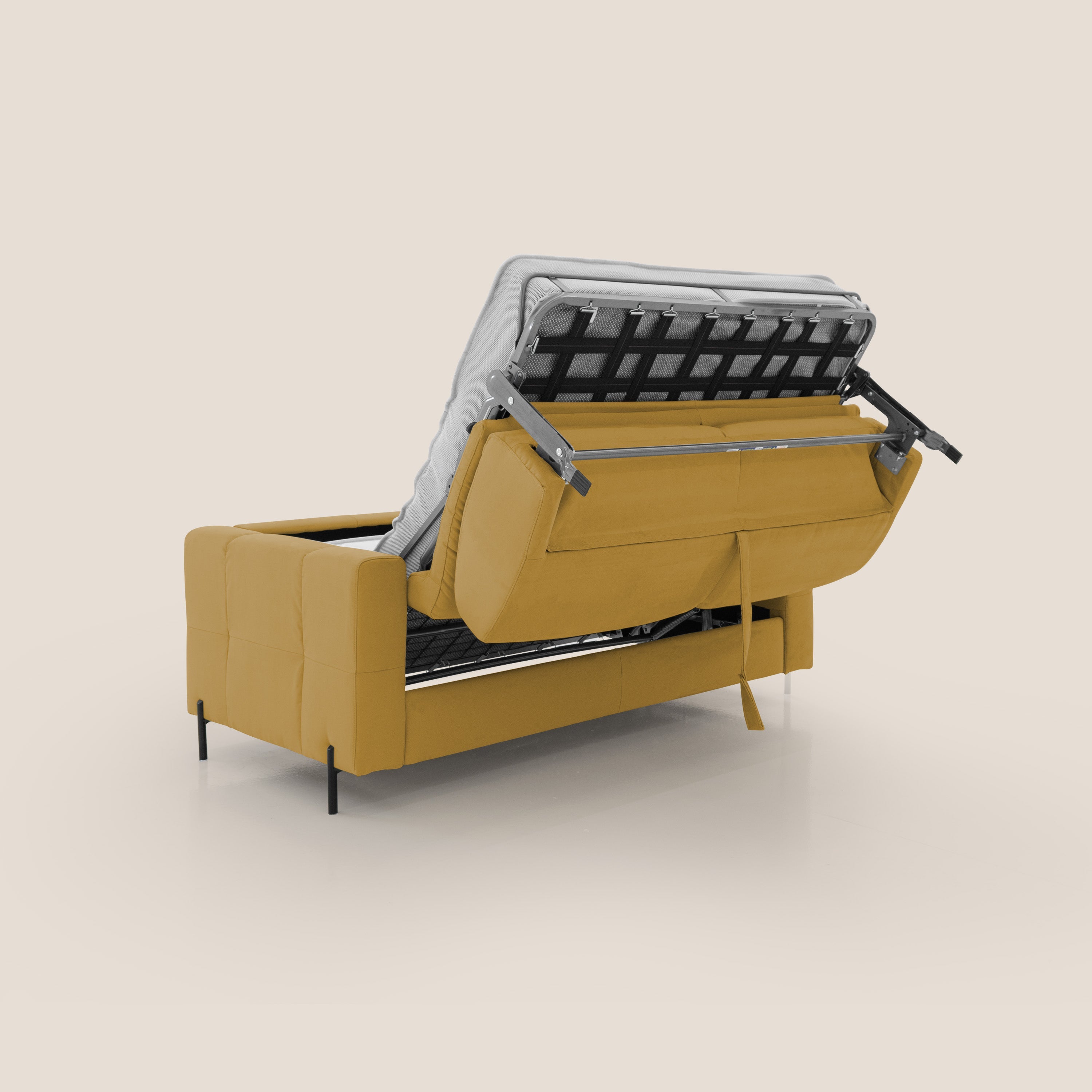 Ortensia divano letto materasso H18 cm con piedi alti in elegante microfibra smacchiabile T11 giallo - divani.store
