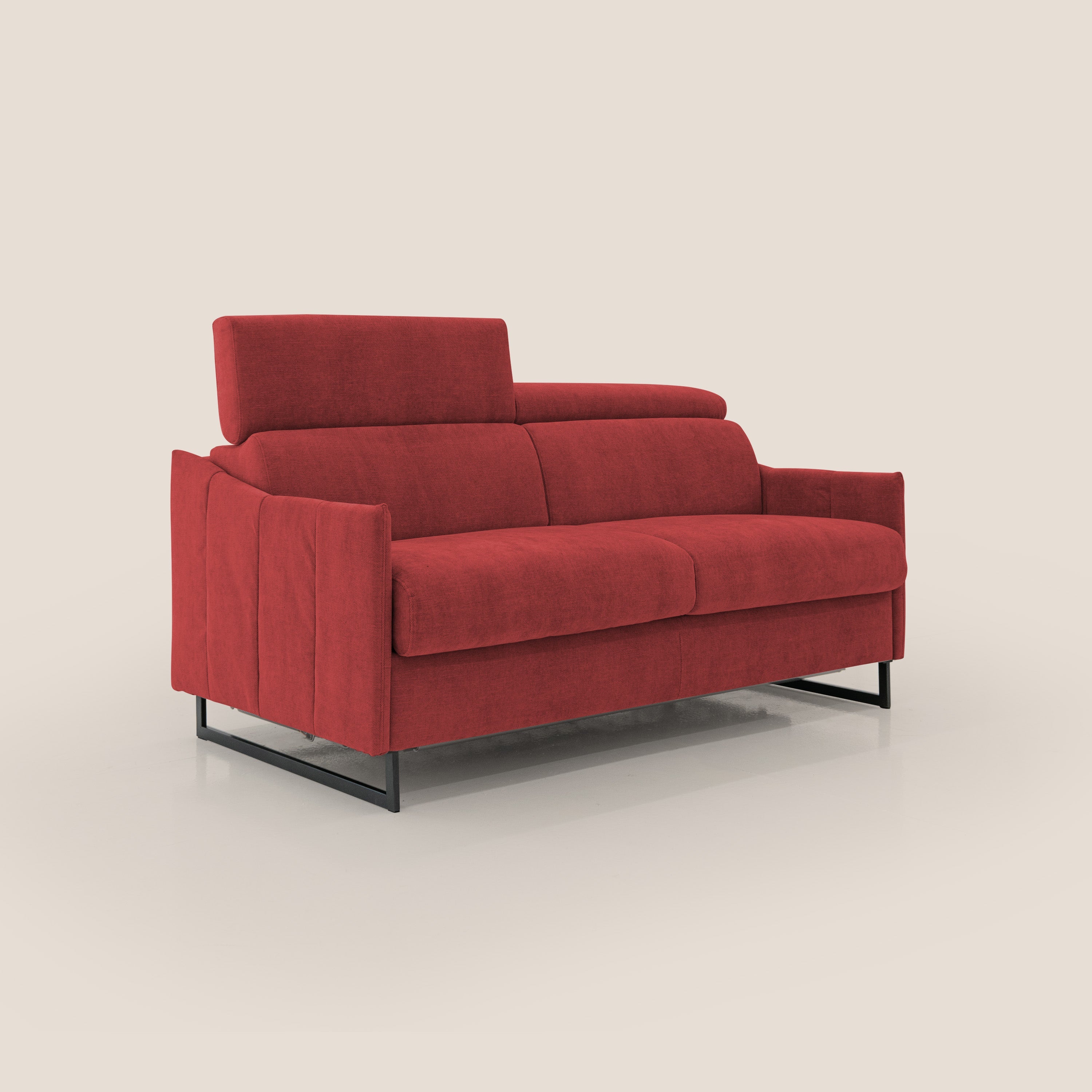 Loto divano letto salvaspazio materasso H18 cm con piedi alti in morbido tessuto impermeabile T14 rosso - divani.store