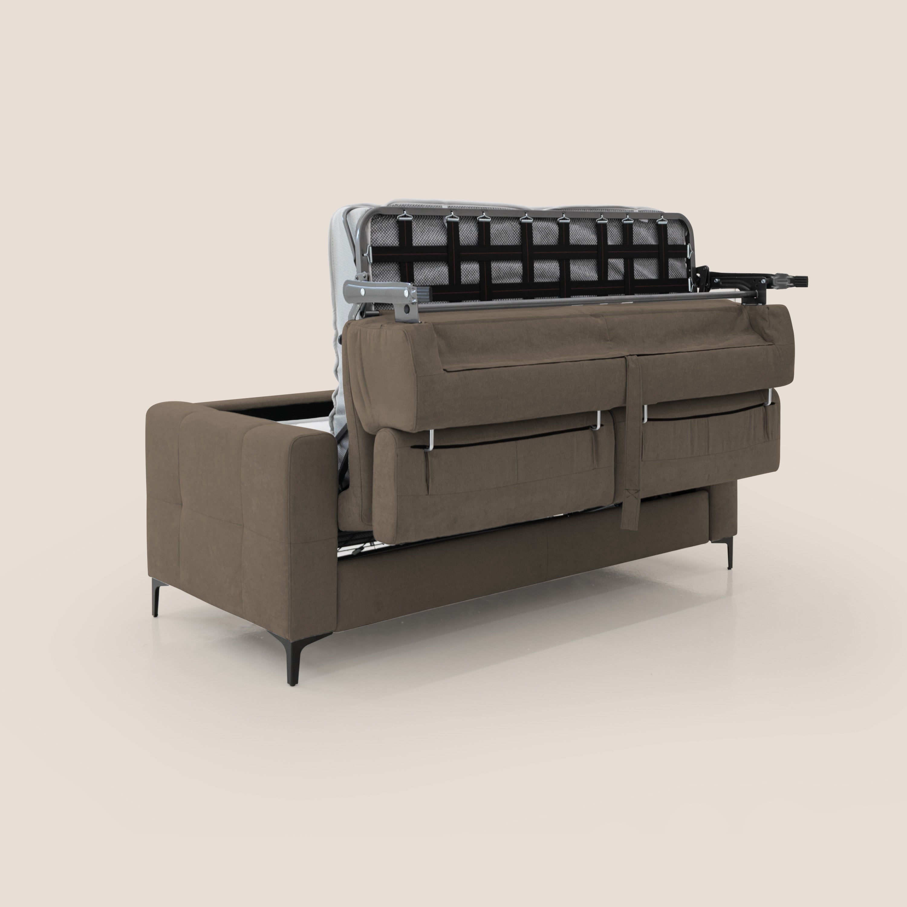 Gardenia divano letto materasso alto 18 cm con poggiatesta reclinabili e rivestimento impermeabile T02 marrone - divani.store