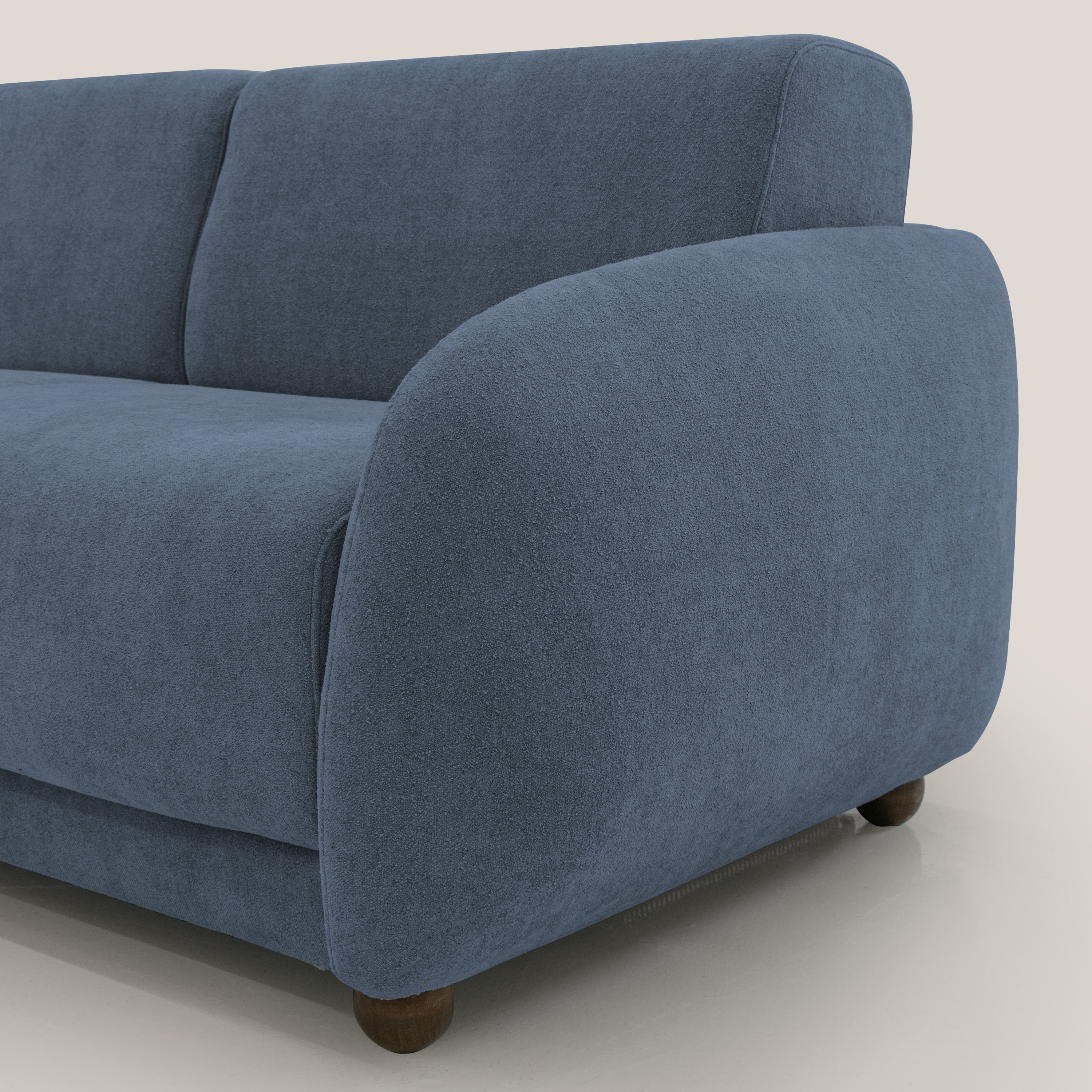 Giglio divano letto scandinavo japandi con materasso H18 cm in tessuto Bouclé impermeabile T07 blu - divani.store