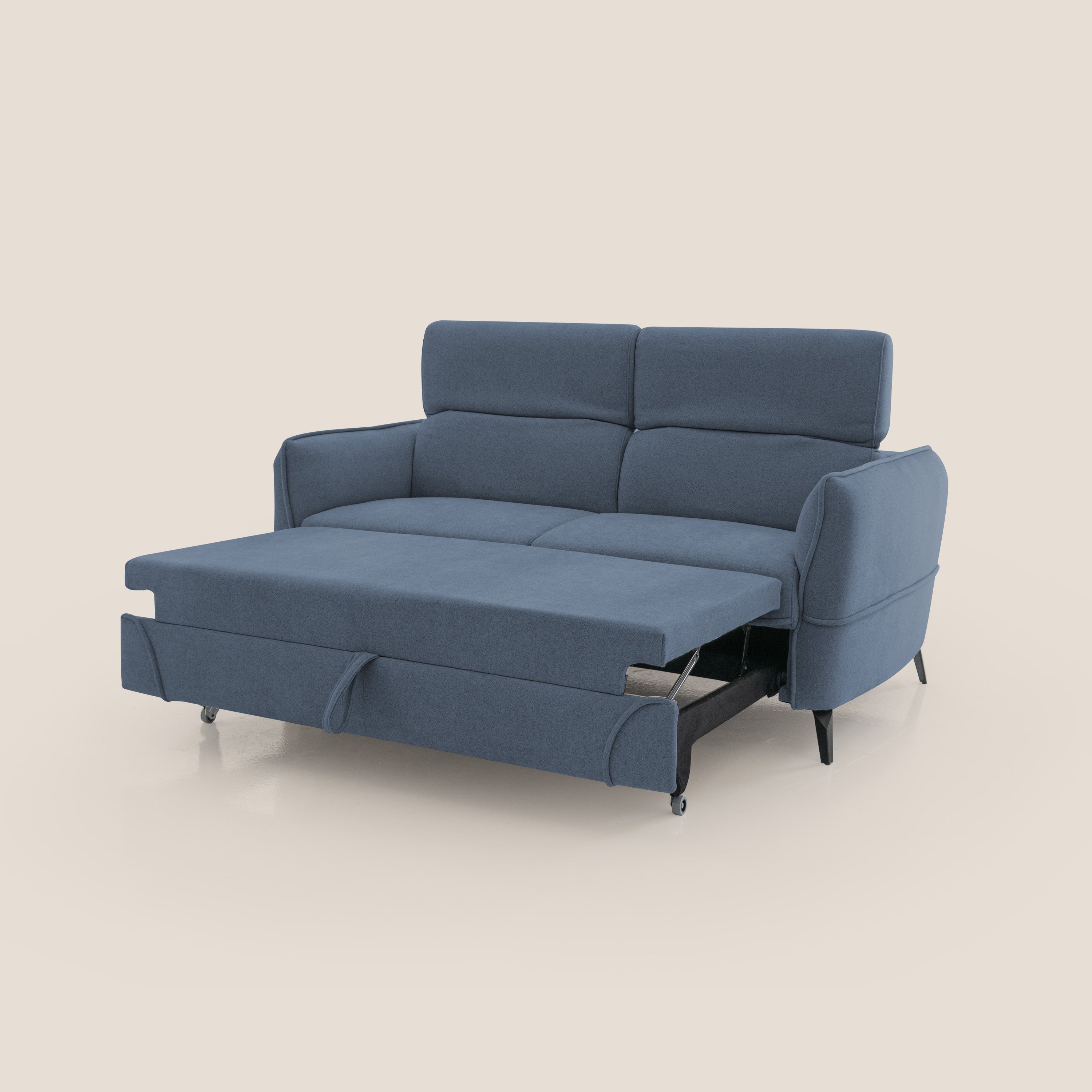 Bloom Divano con poggiapiedi estraibile piedini alti e poggiatesta reclinabili in tessuto bouclé impermeabile T07 - divani.store