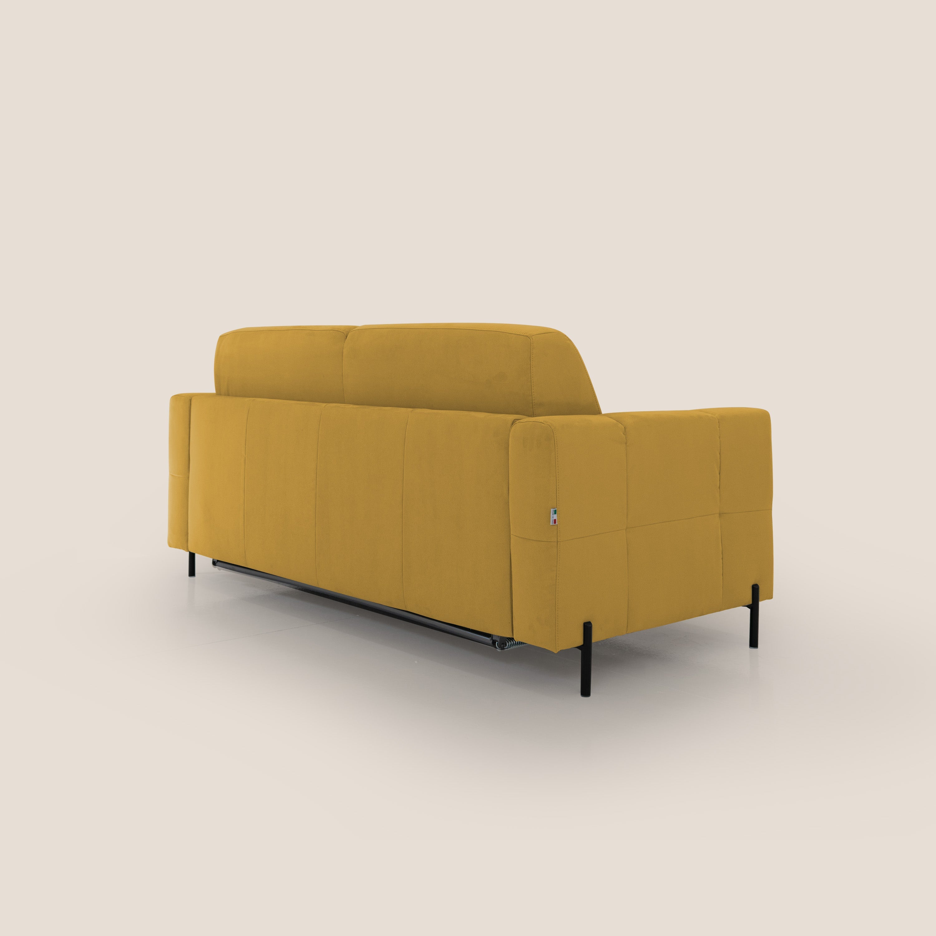 Ortensia divano letto materasso H18 cm con piedi alti in elegante microfibra smacchiabile T11 giallo - divani.store