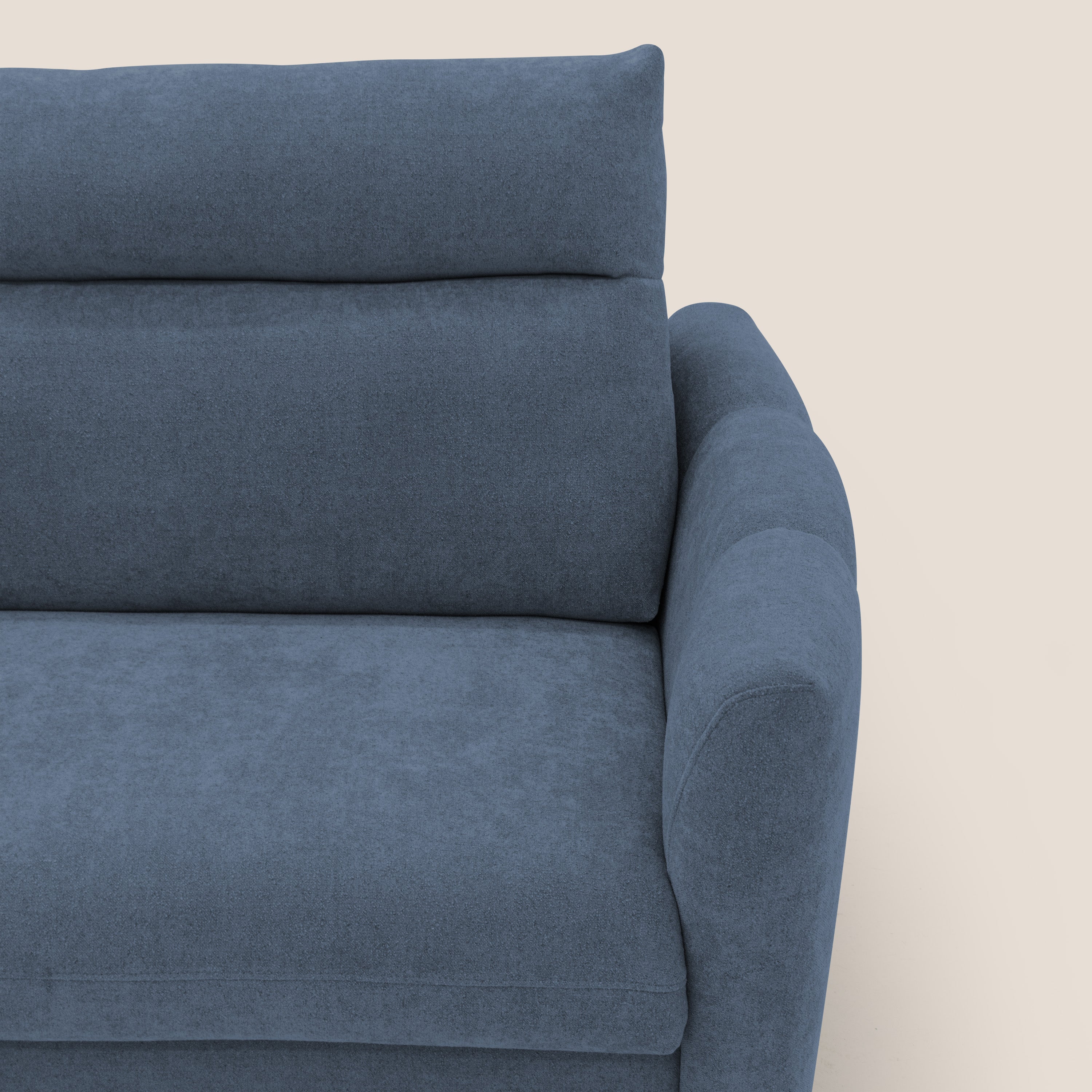 Peonia divano letto scandinavo con materasso H18 cm e morbido e alto schienale in tessuto Bouclé impermeabile T07 blu - divani.store