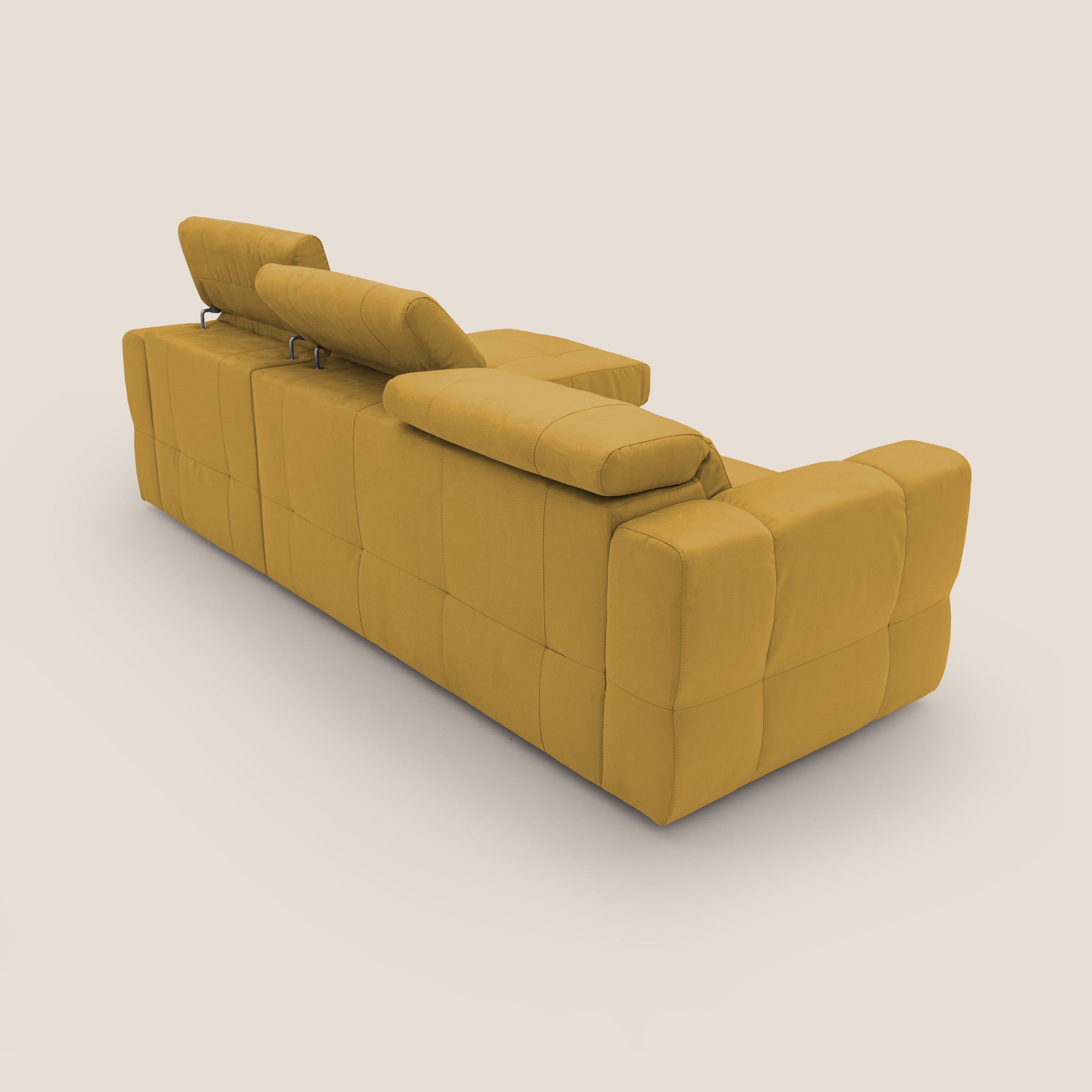 Kronos Divano angolare con pouf estraibile e penisola contenitore in microfibra impermeabile T11 giallo - divani.store