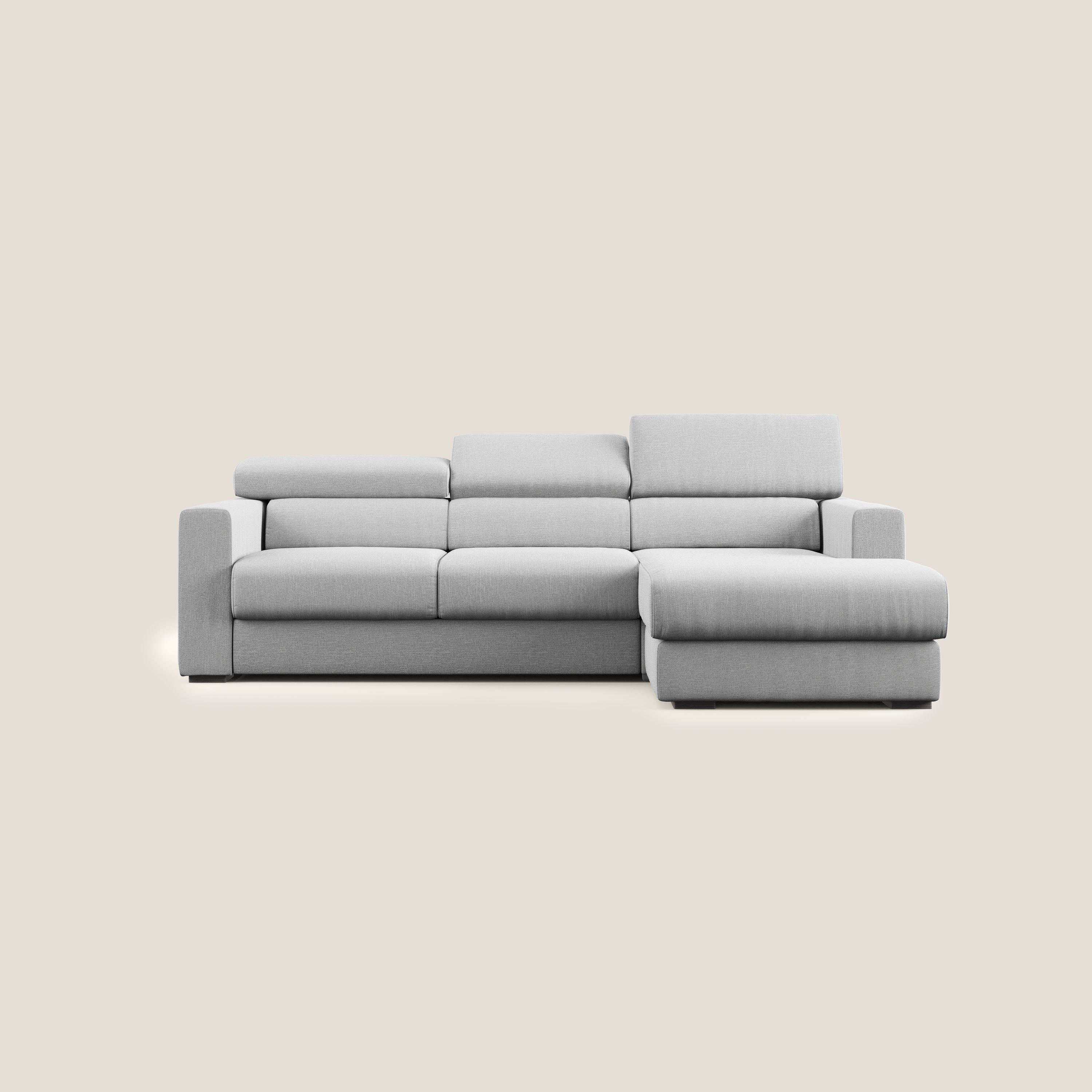 Dylan divano angolare con pouf estraibile poggiapiedi in tessuto simil cotone impermeabile T13 grigio - divani.store