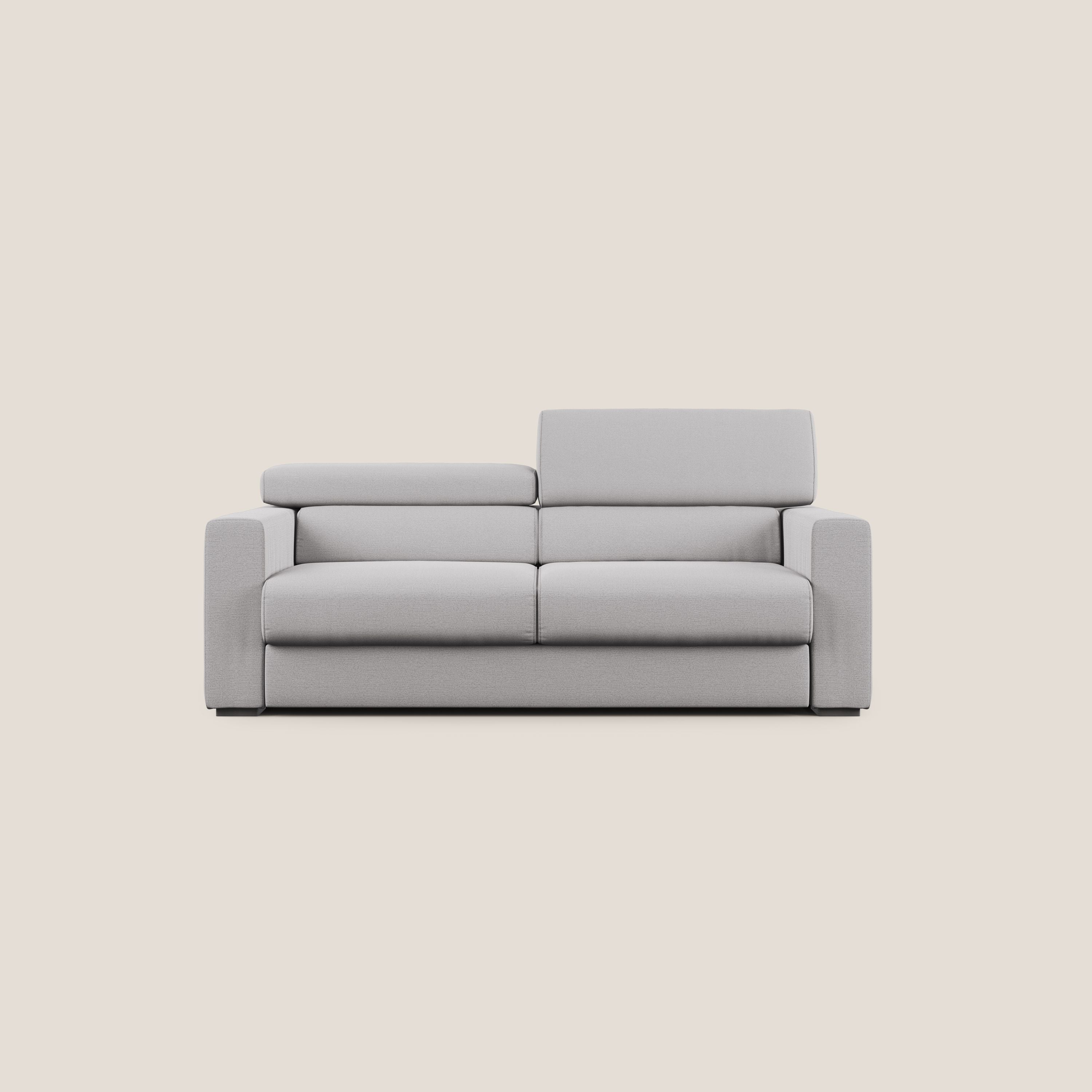 Dylan divano allungabile con pouf estraibile poggiapiedi in tessuto fiammato simil cotone impermeabile T19 grigio - divani.store