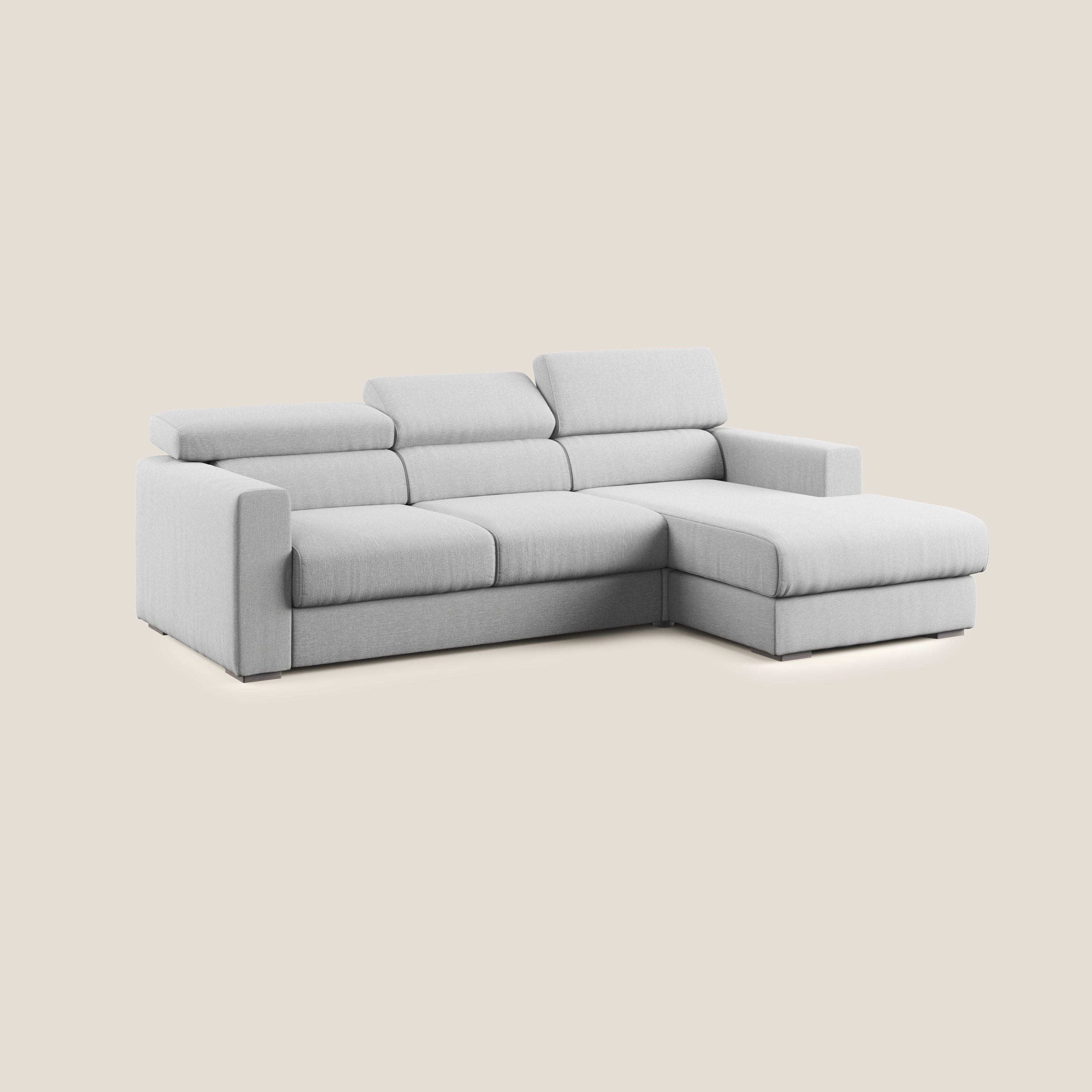 Dylan divano angolare con pouf estraibile poggiapiedi in tessuto simil cotone impermeabile T13 grigio - divani.store