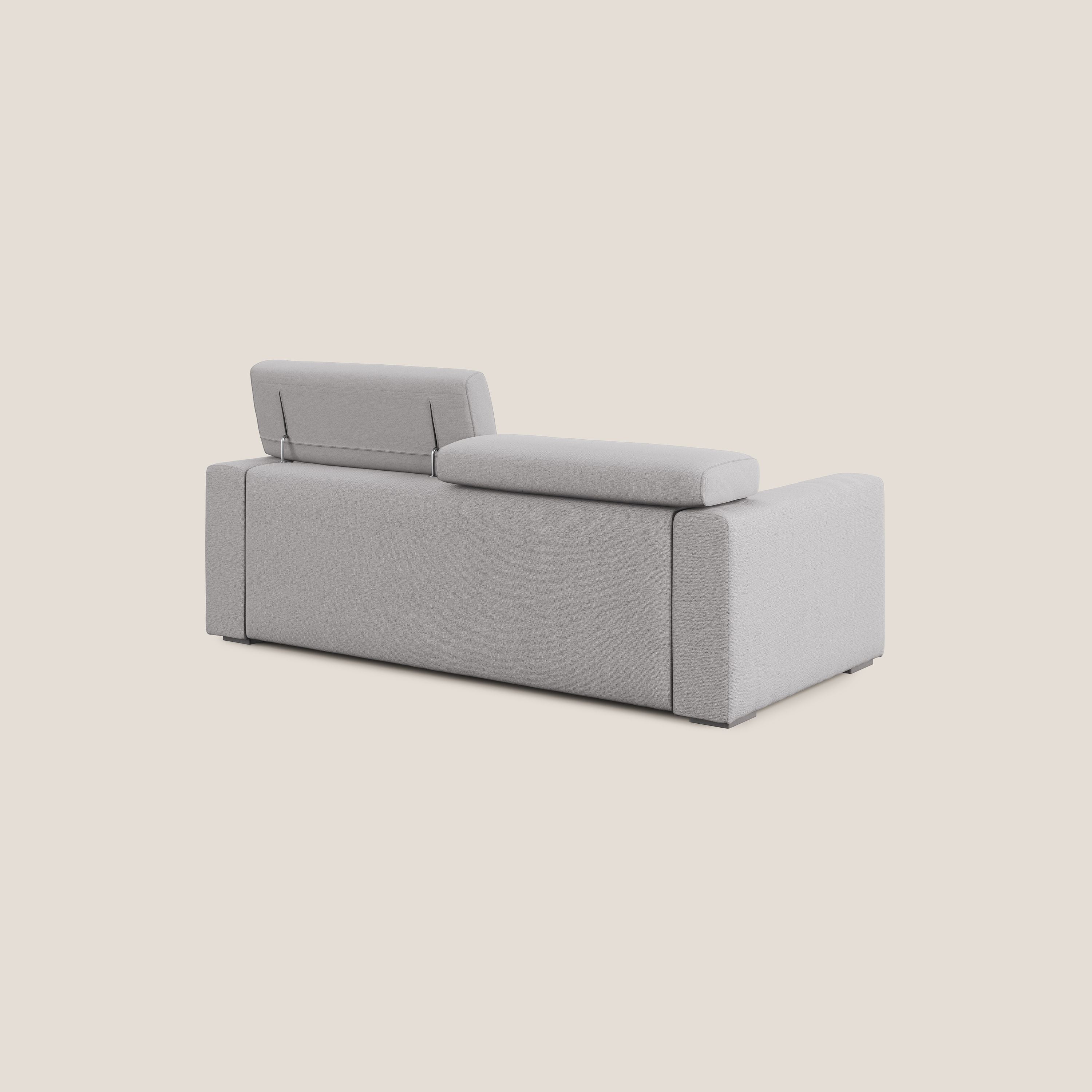 Dylan divano allungabile con pouf estraibile poggiapiedi in tessuto fiammato simil cotone impermeabile T19 grigio - divani.store