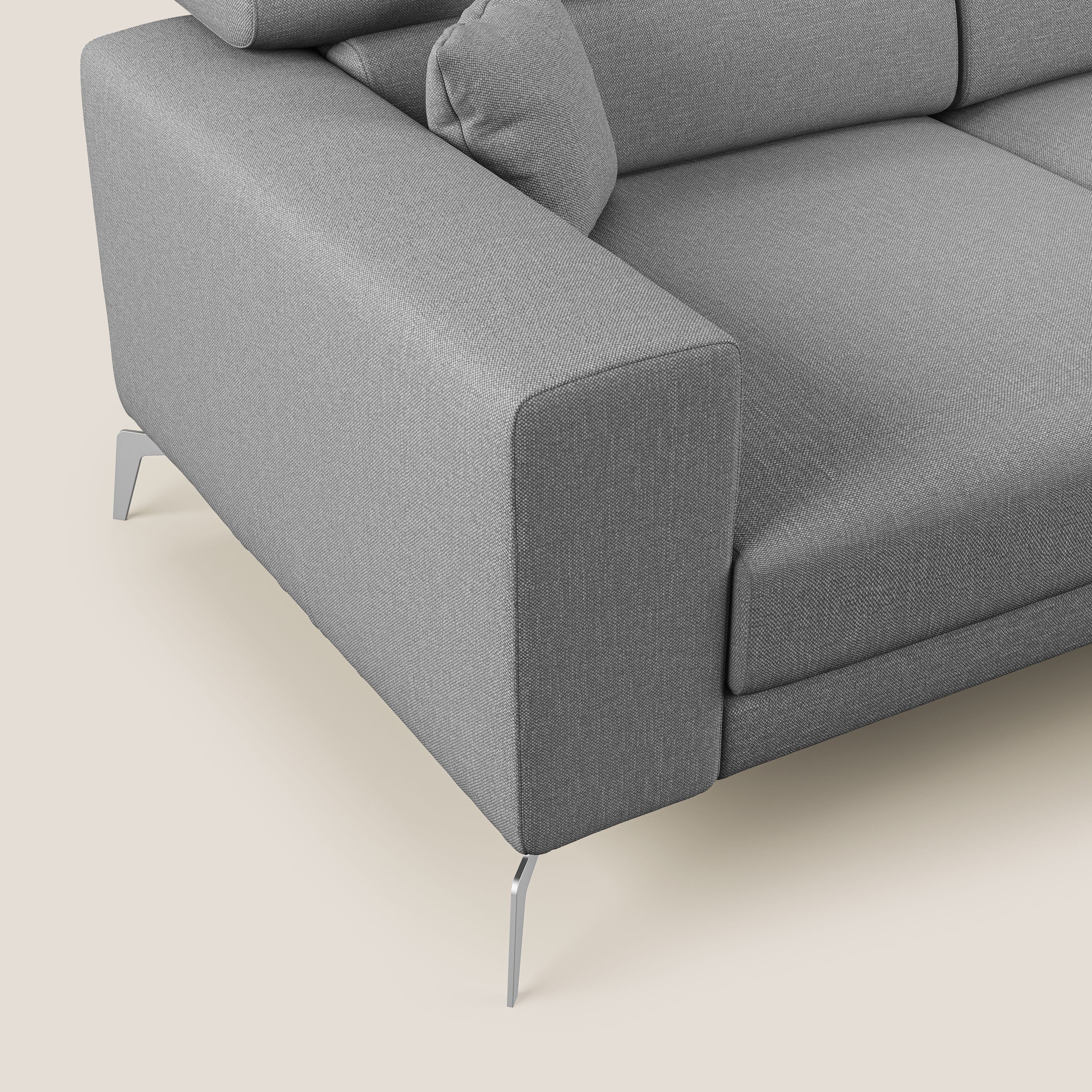 Blade Divano moderno angolare con poggiatesta reclinabili in tessuto impermeabile simil-cotone T13 grigio - divani.store