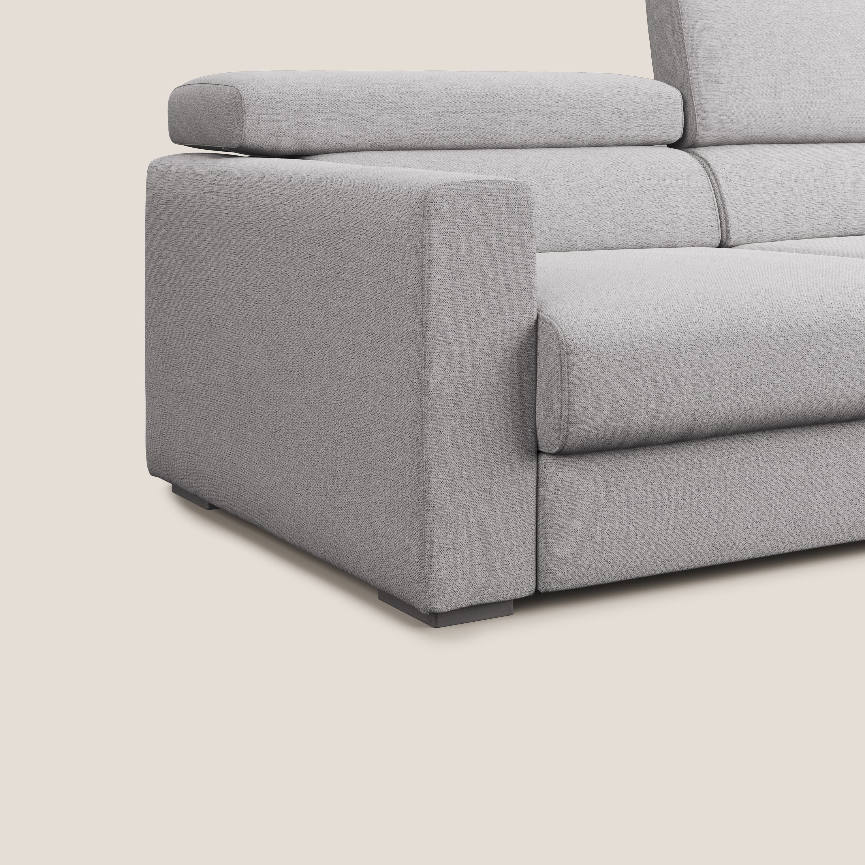 Dylan divano allungabile con pouf estraibile poggiapiedi in tessuto fiammato simil cotone impermeabile T19 grigio - divani.store