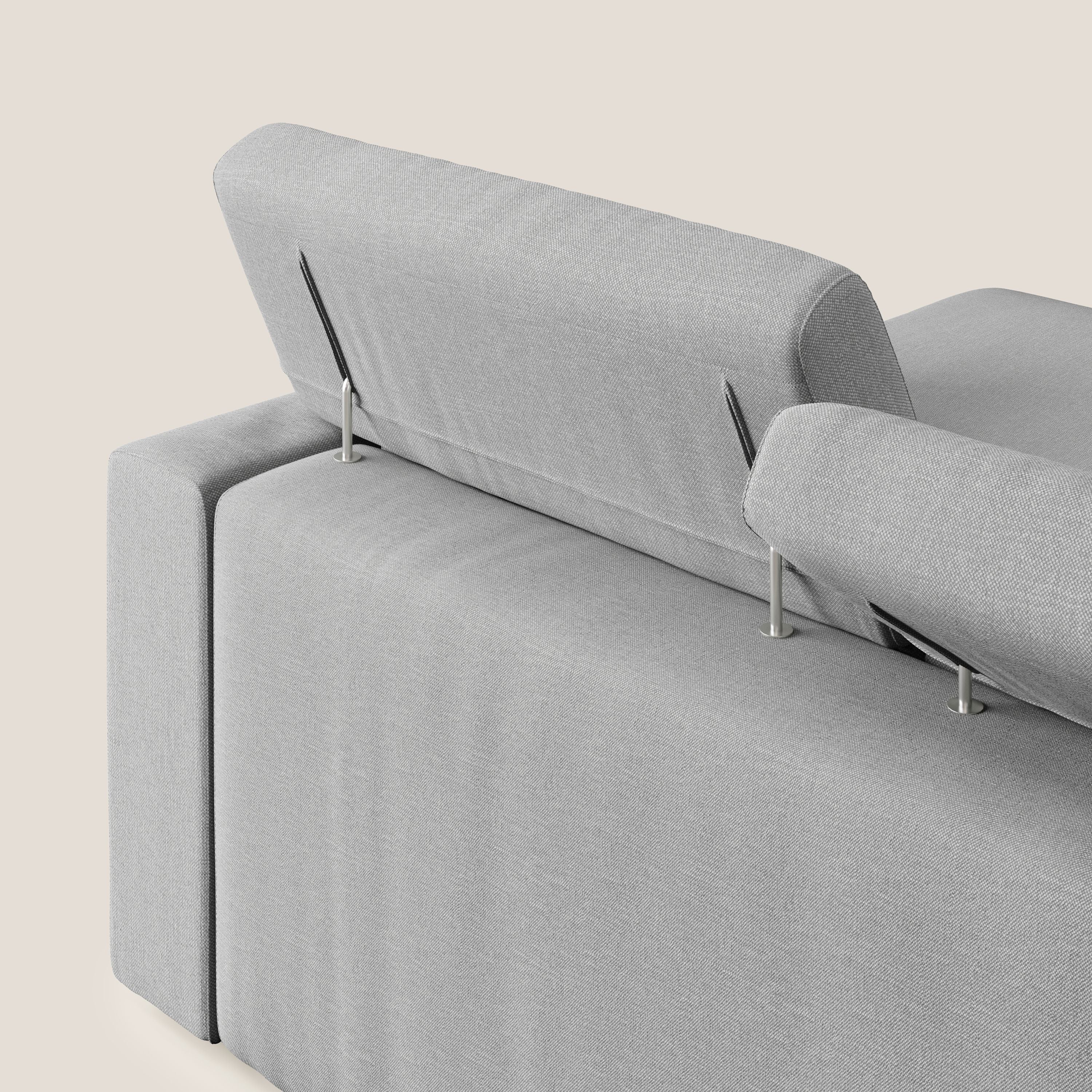 Dylan divano angolare con pouf estraibile poggiapiedi in tessuto simil cotone impermeabile T13 grigio - divani.store