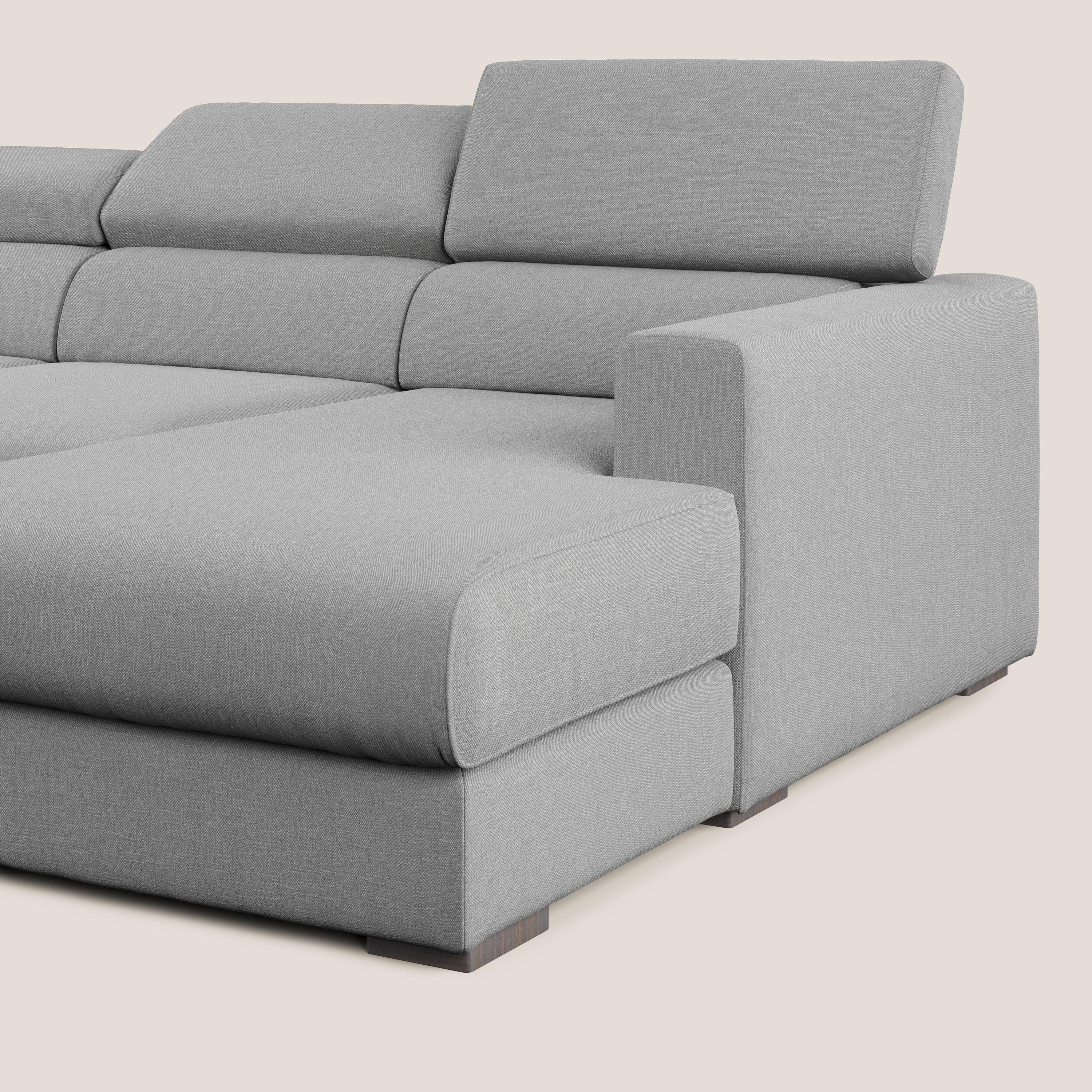 Dylan divano angolare con pouf estraibile poggiapiedi in tessuto simil cotone impermeabile T13 grigio - divani.store