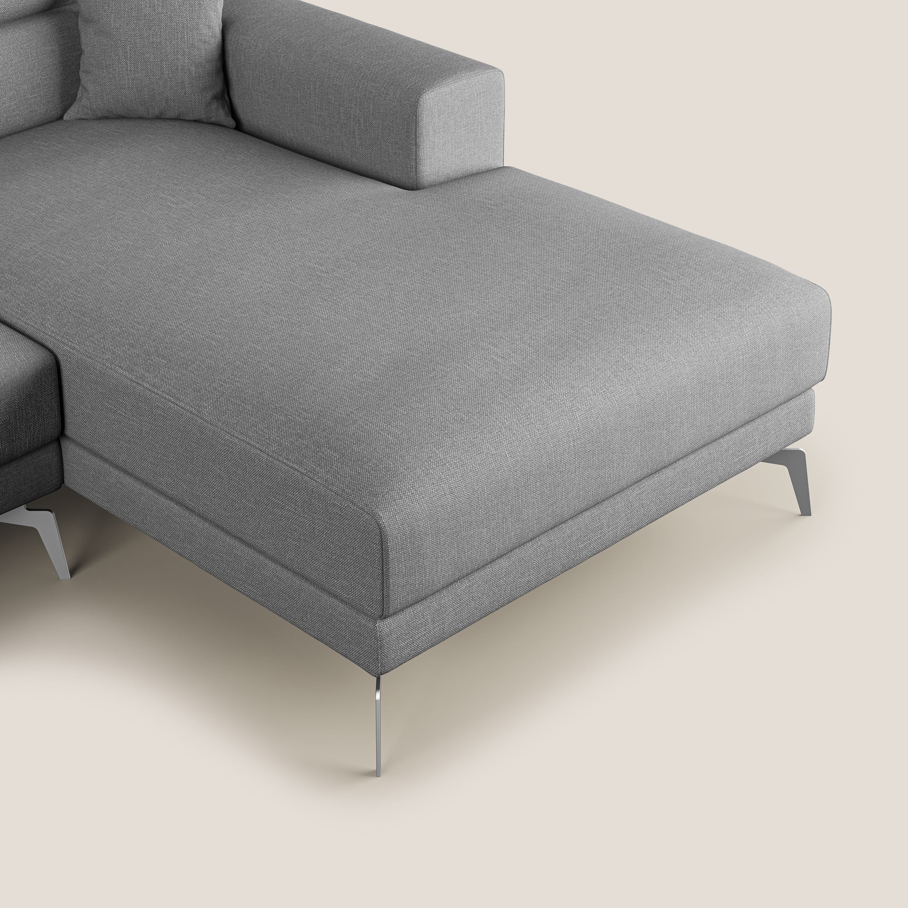 Blade Divano moderno angolare con poggiatesta reclinabili in tessuto impermeabile simil-cotone T13 grigio - divani.store