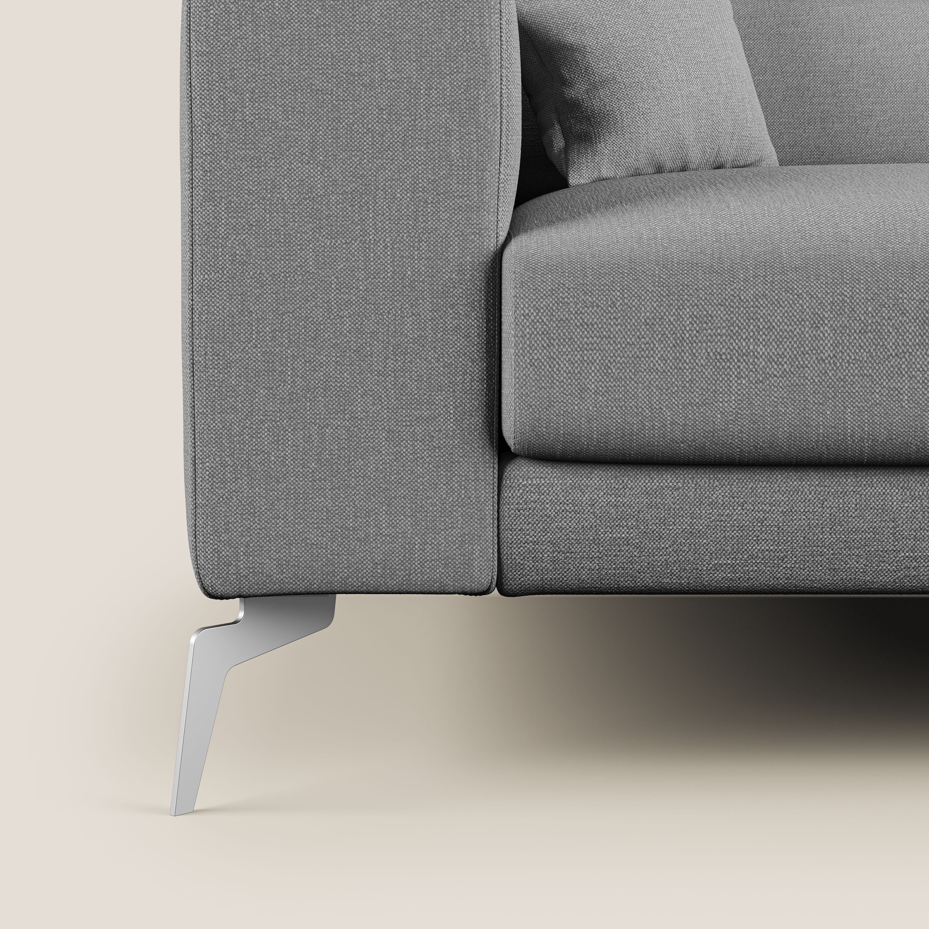 Blade Divano moderno angolare con poggiatesta reclinabili in tessuto impermeabile simil-cotone T13 grigio - divani.store